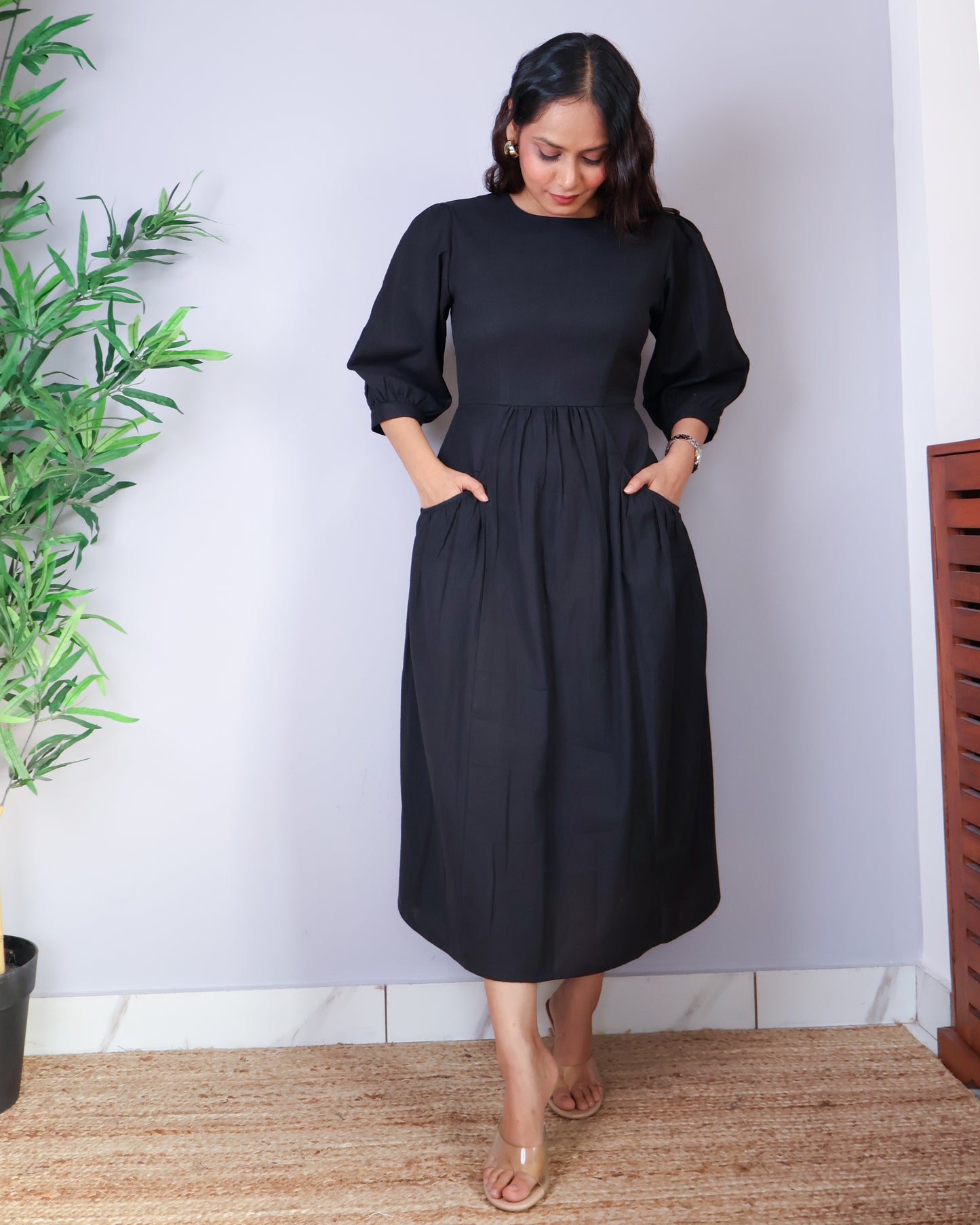 Mira Black Cotton Dress