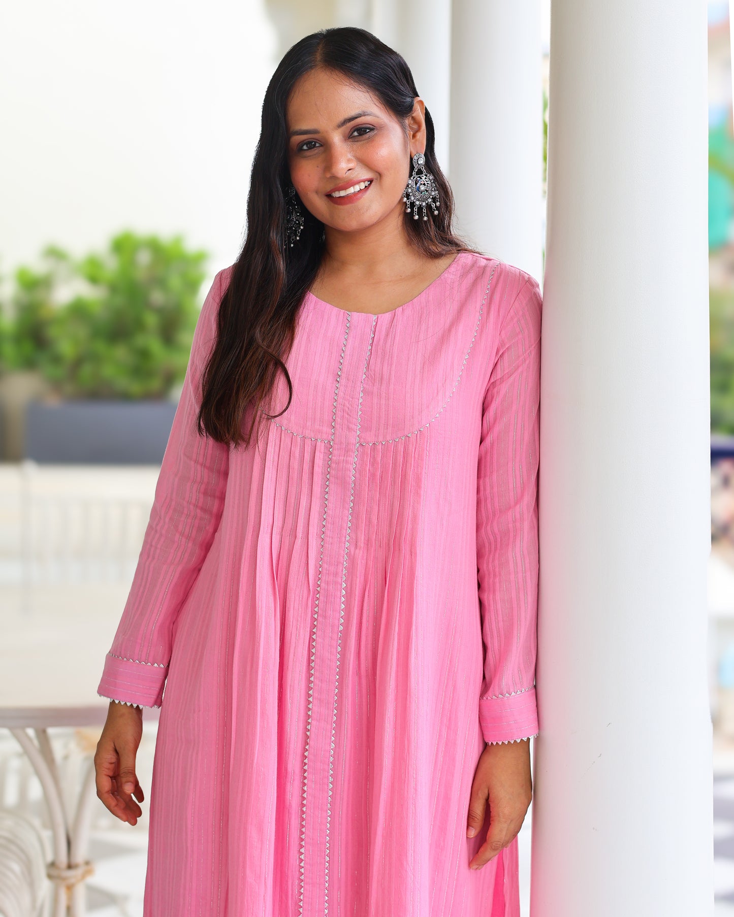 Harleen Pink Cotton Lurex Straight Kurta Set