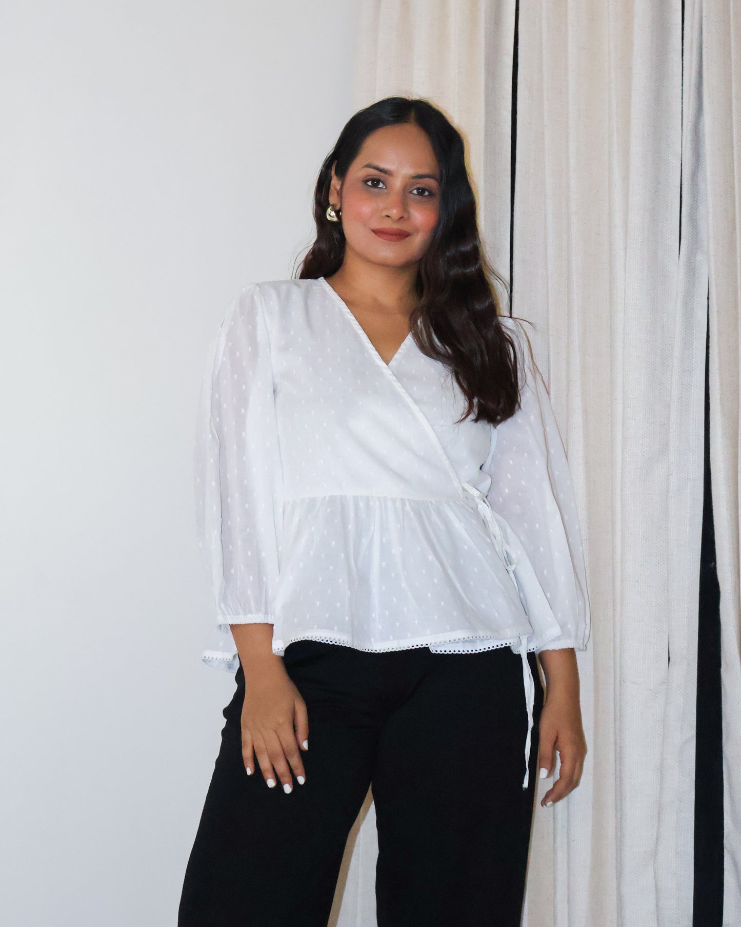 Dawn Wrap-style Textured Cotton Top