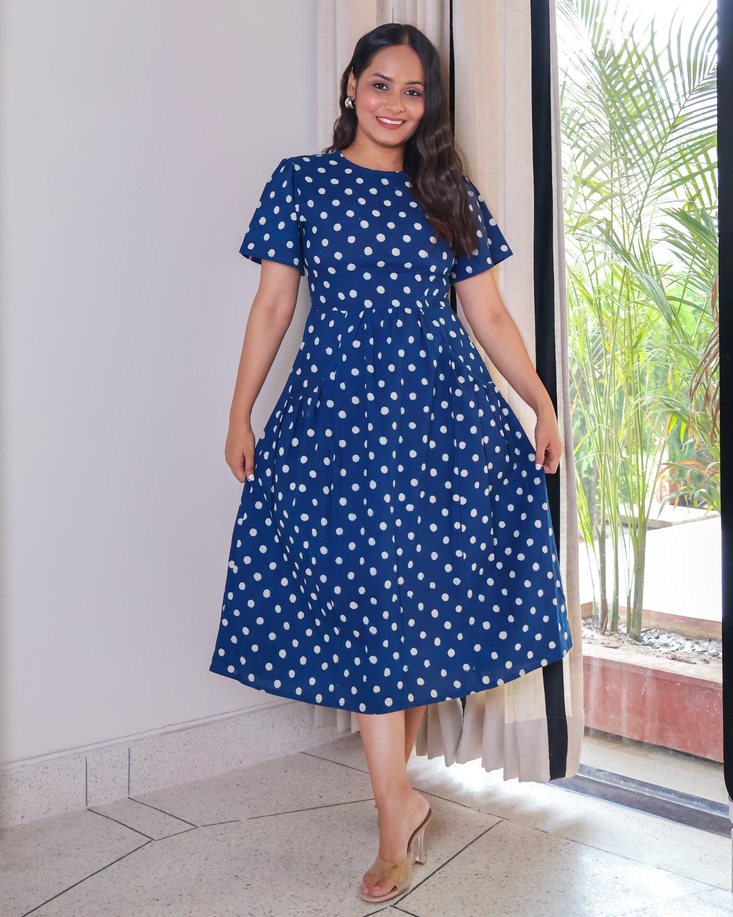 Stella Indigo Handblock Print Cotton Midi Dress