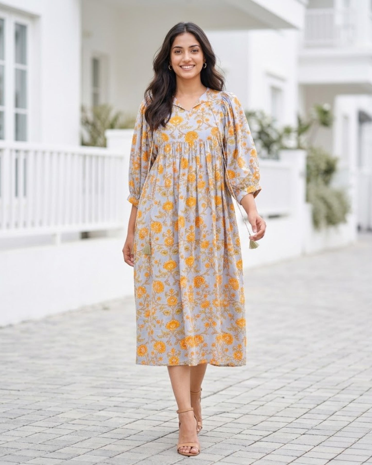 Rachel Mul Cotton HandBlock Print Midi Dress