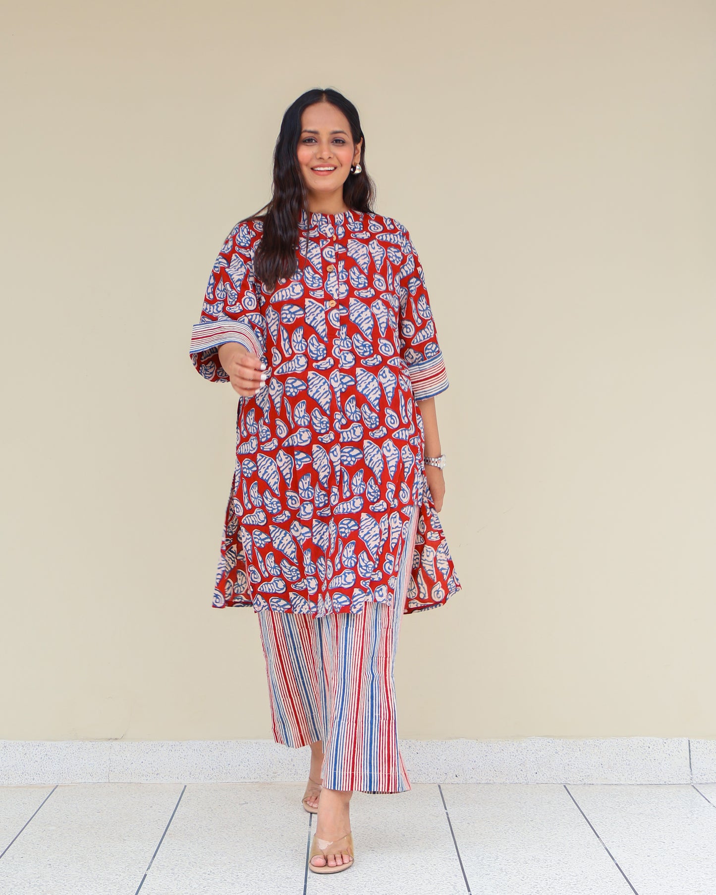 Shell HandBlock Print Cotton Kurta Set