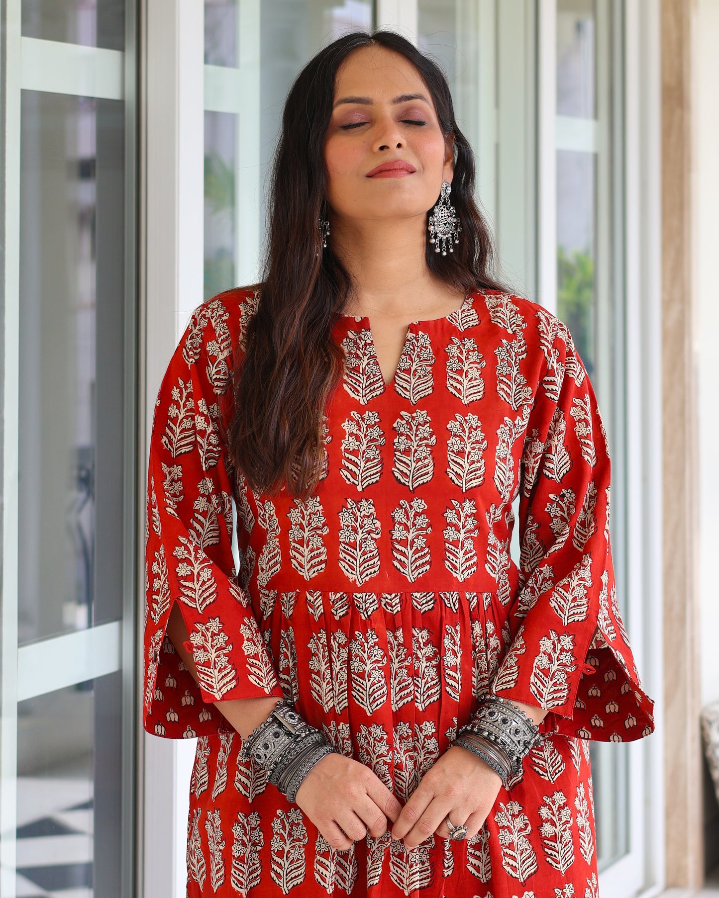 Piku Red HandBlock Bagru Print Cotton Kurta Set