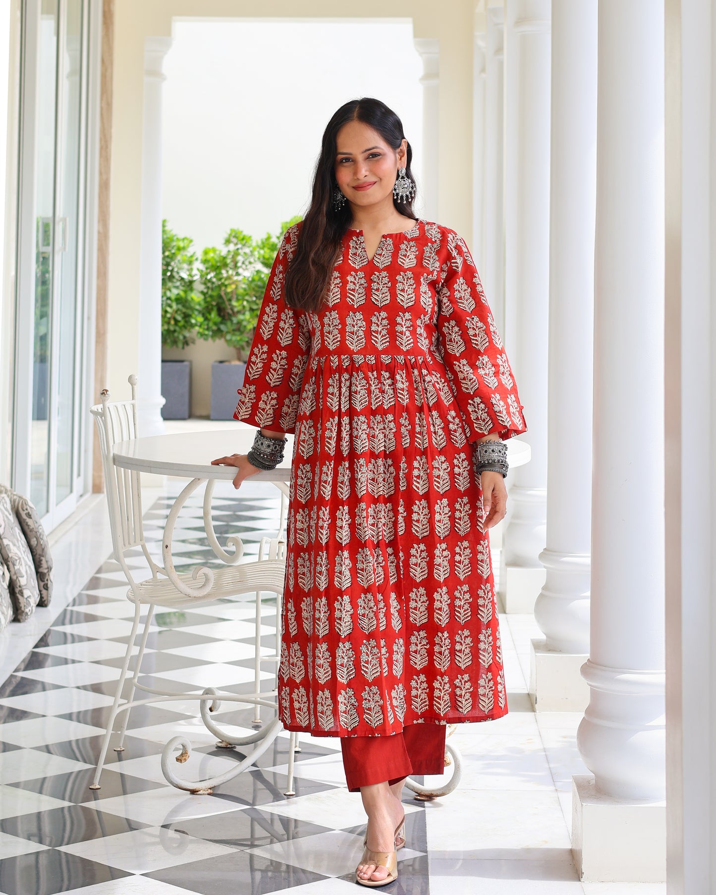 Piku Red HandBlock Bagru Print Cotton Kurta Set