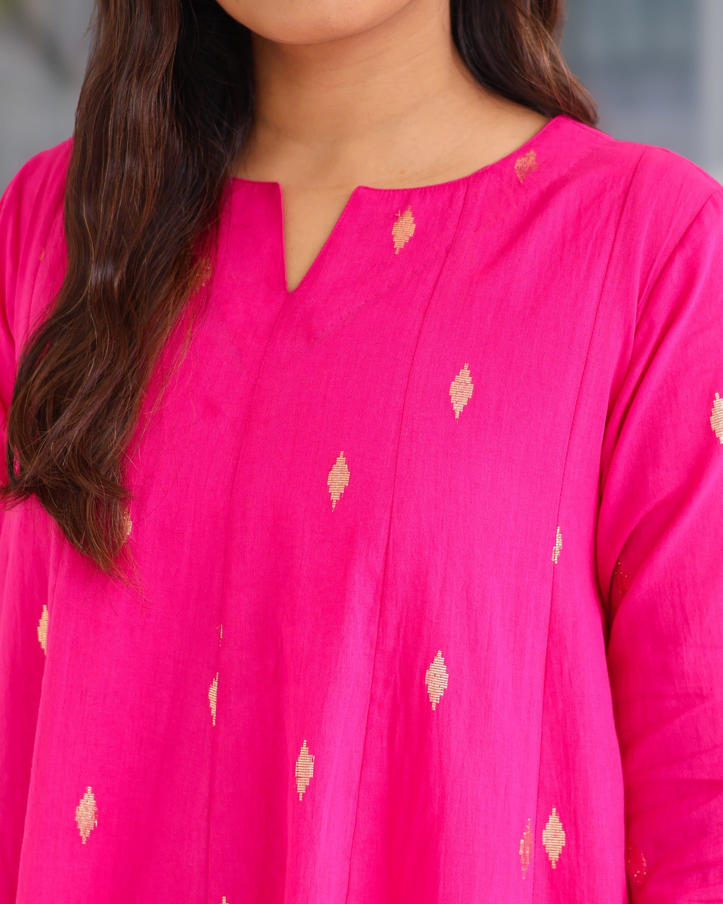 Rani Pink Cotton Lurex Short Kurta Set