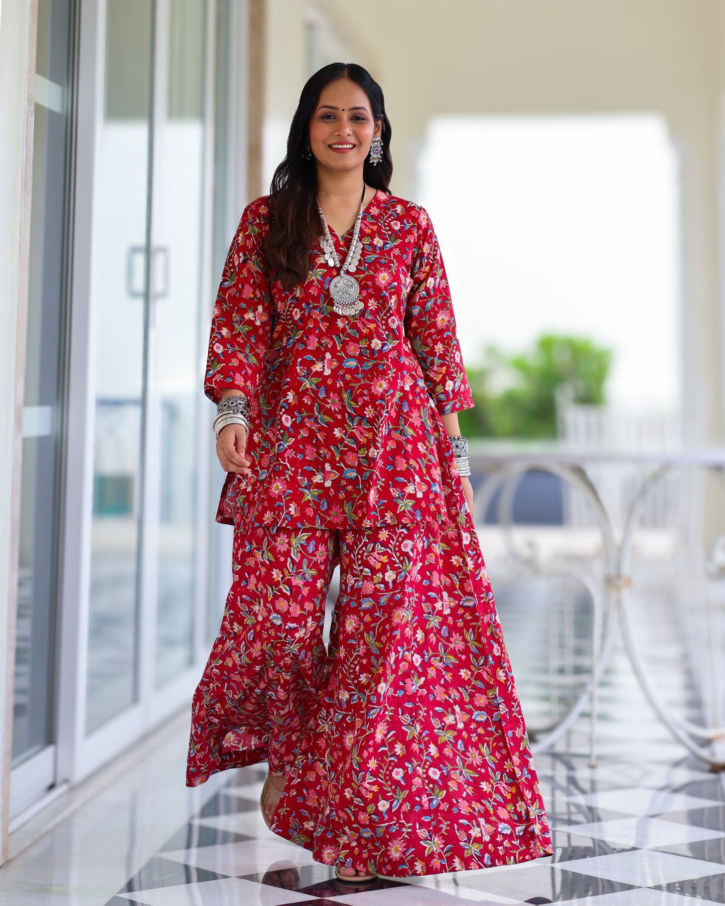 Juliet Red HandBlock Print Kurta Palazzo Set