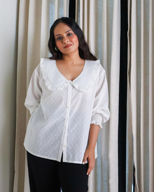 Dawn White Collared Textured Cotton Shirt