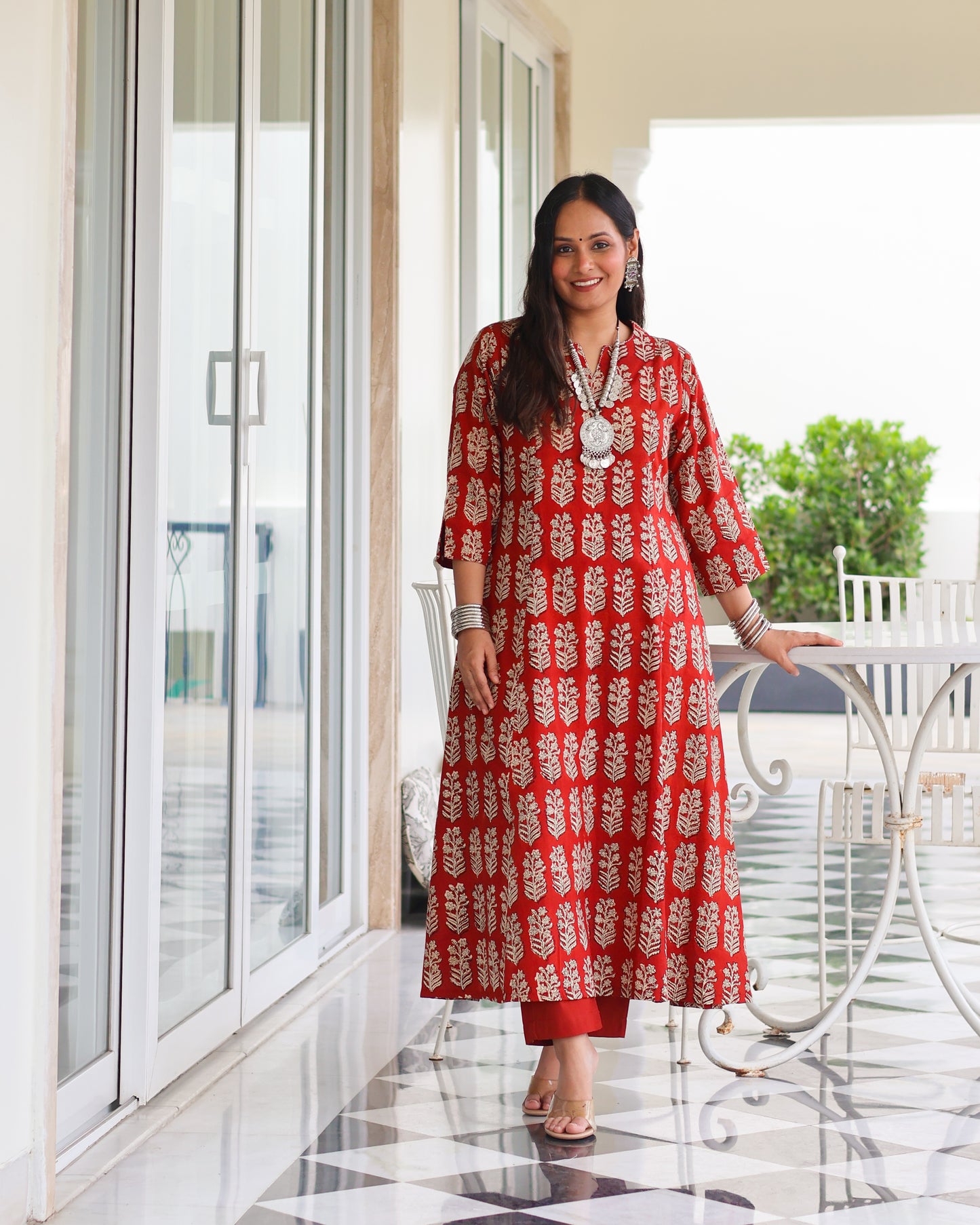Durga Red HandBlock Print Kurta Set