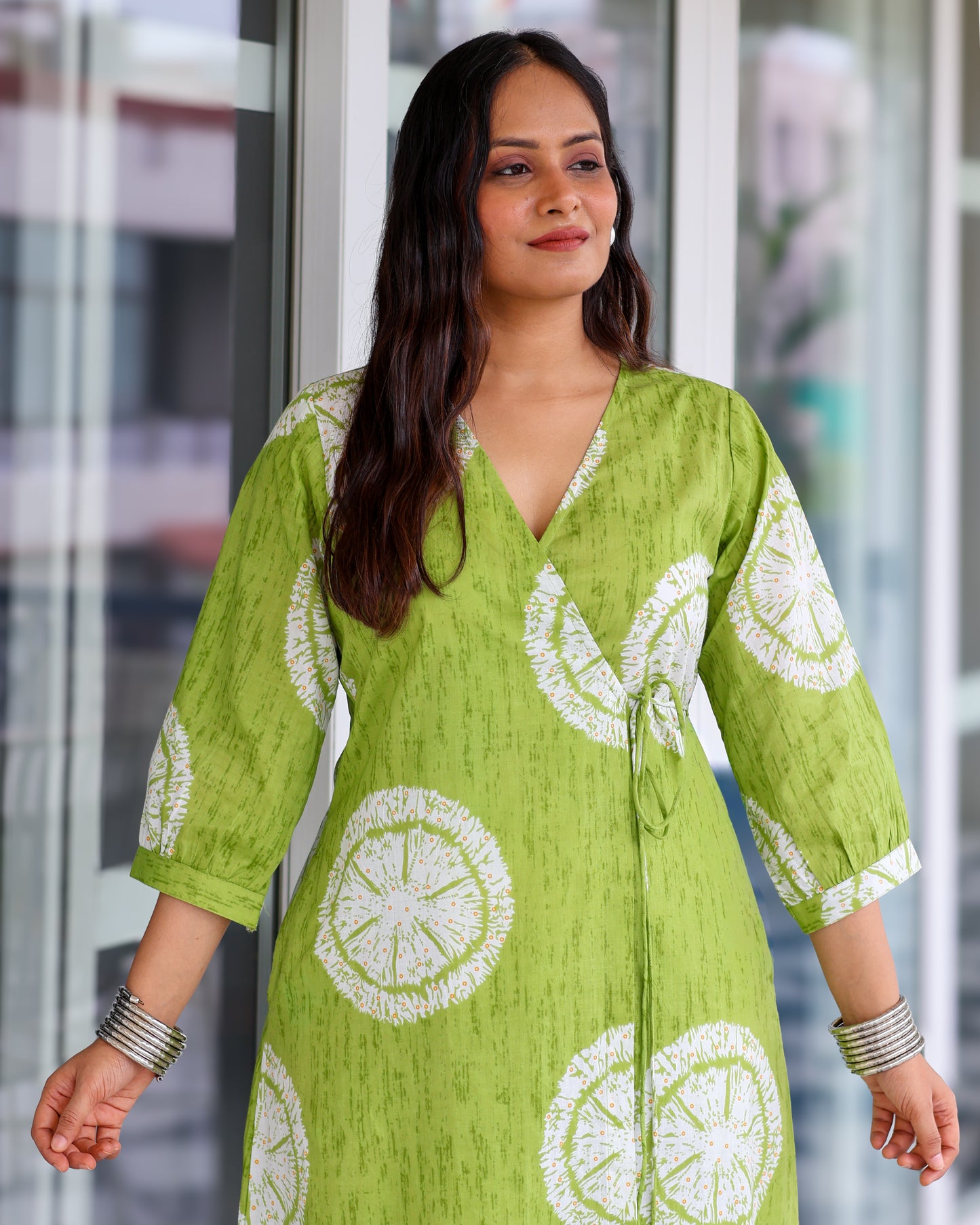 Kusum Green Wrap Cotton Kurta Set
