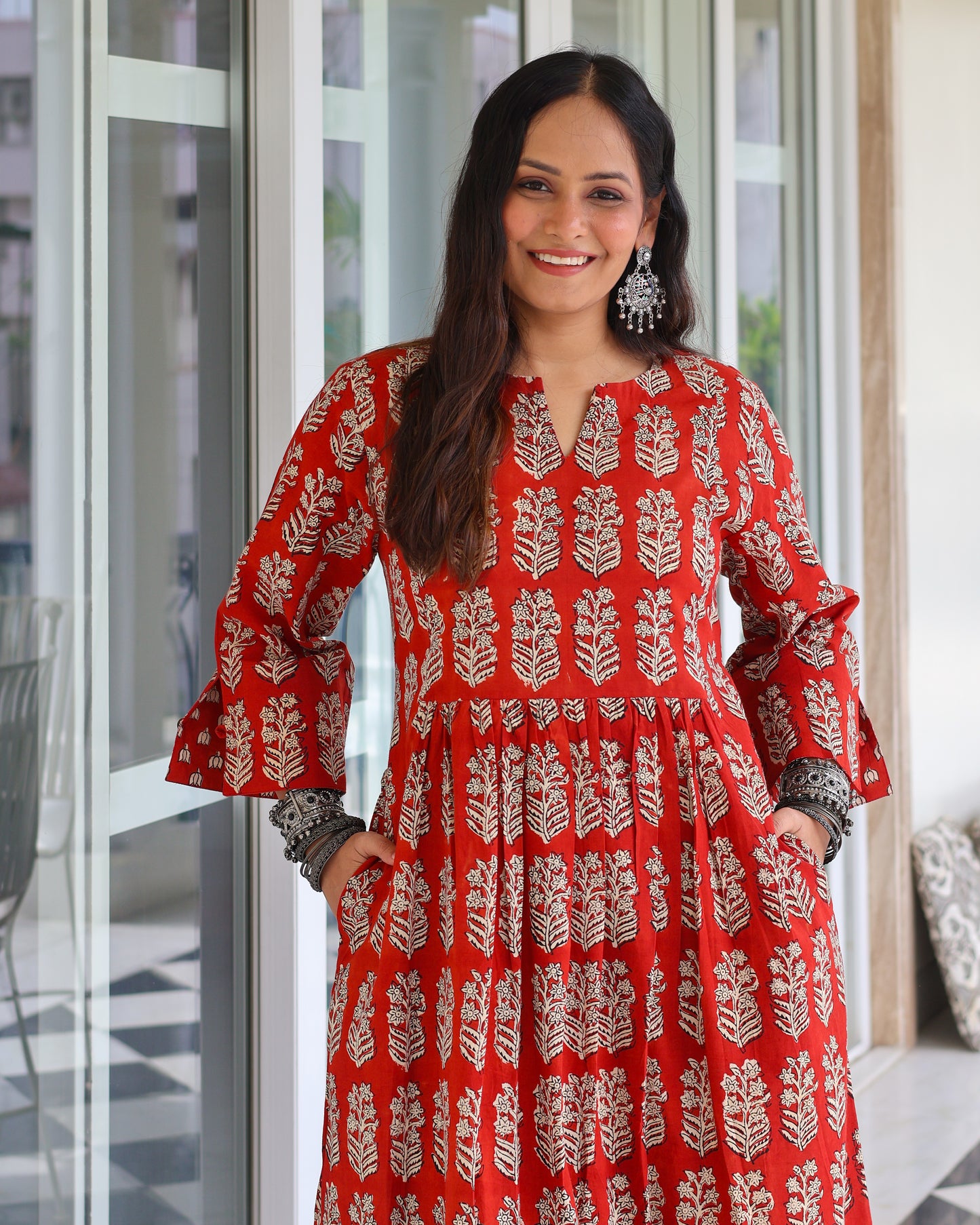 Piku Red HandBlock Bagru Print Cotton Kurta Set