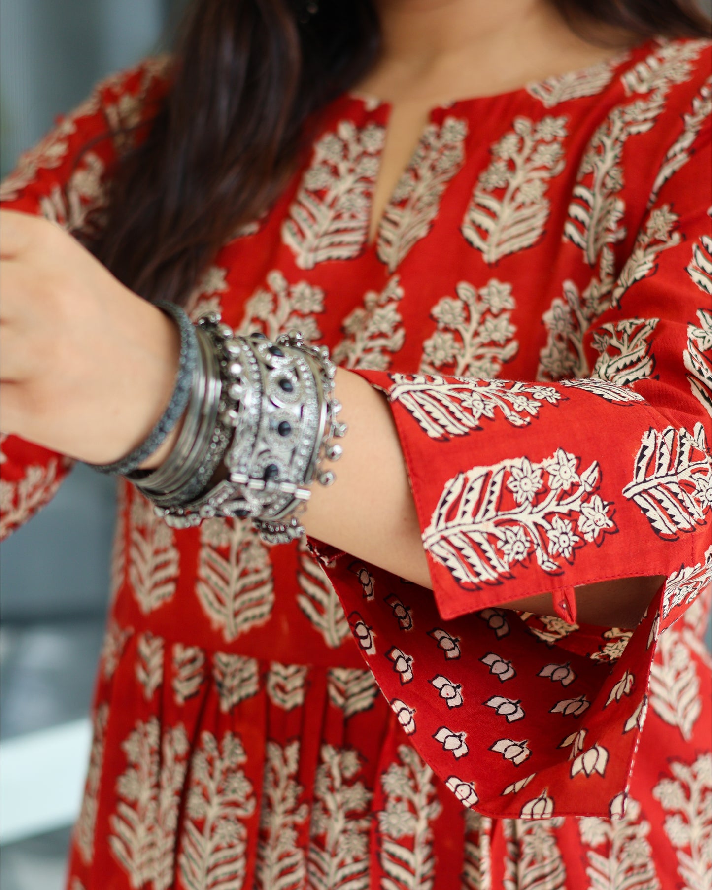 Piku Red HandBlock Bagru Print Cotton Kurta Set