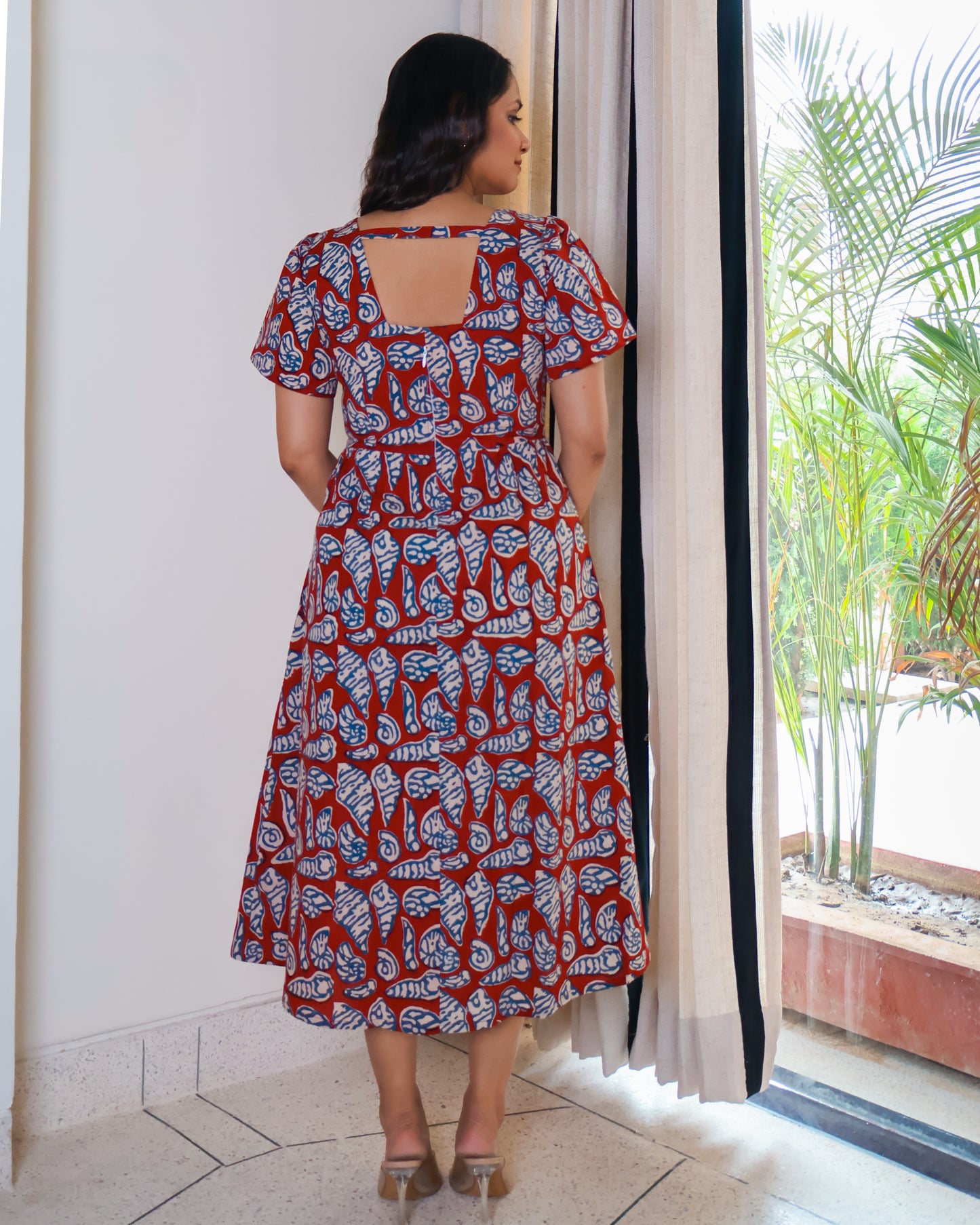 Shell Fit-and-Flare HandBlock Print Midi Dress