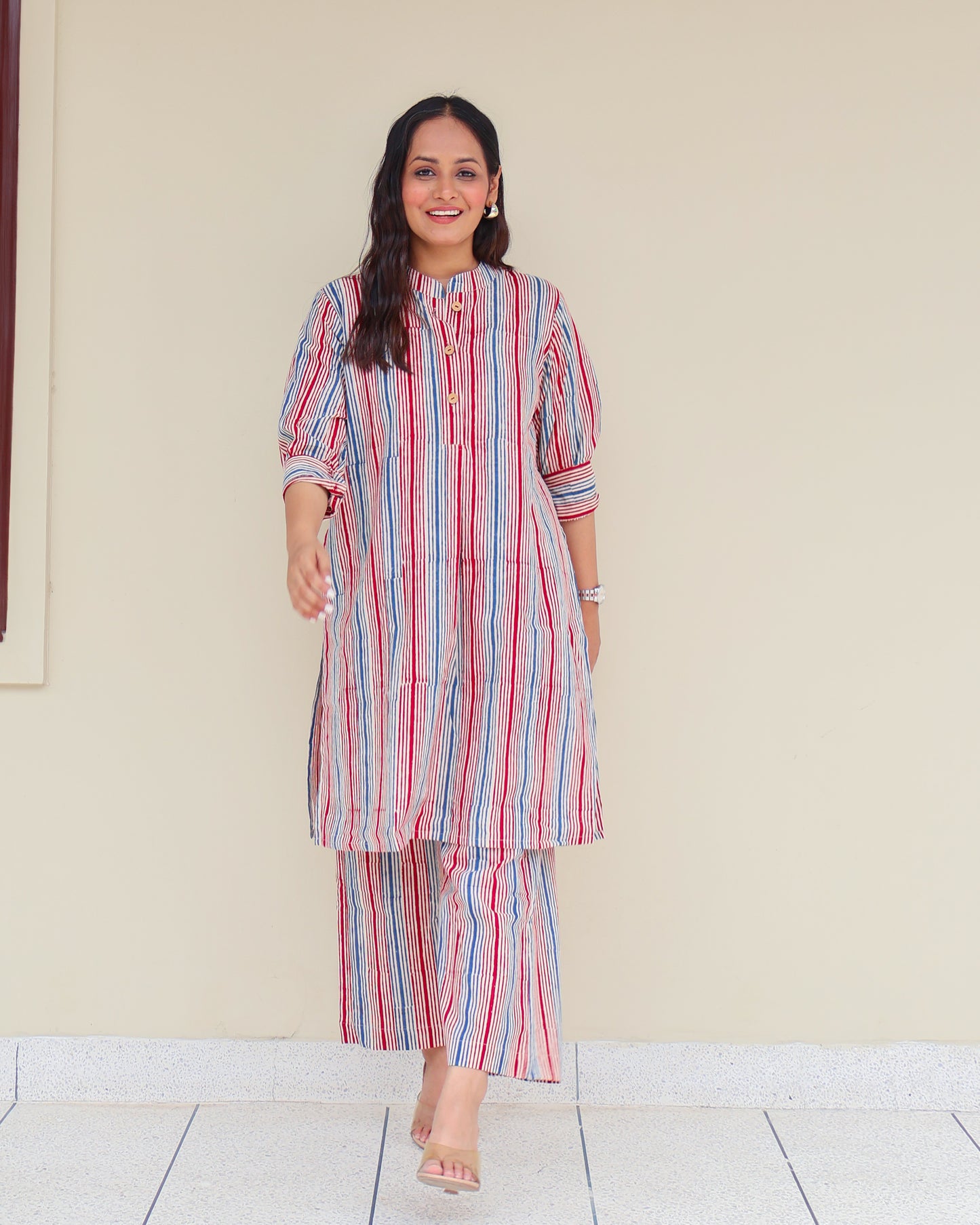 Faith HandBlock Print Stripes Cotton Kurta Set