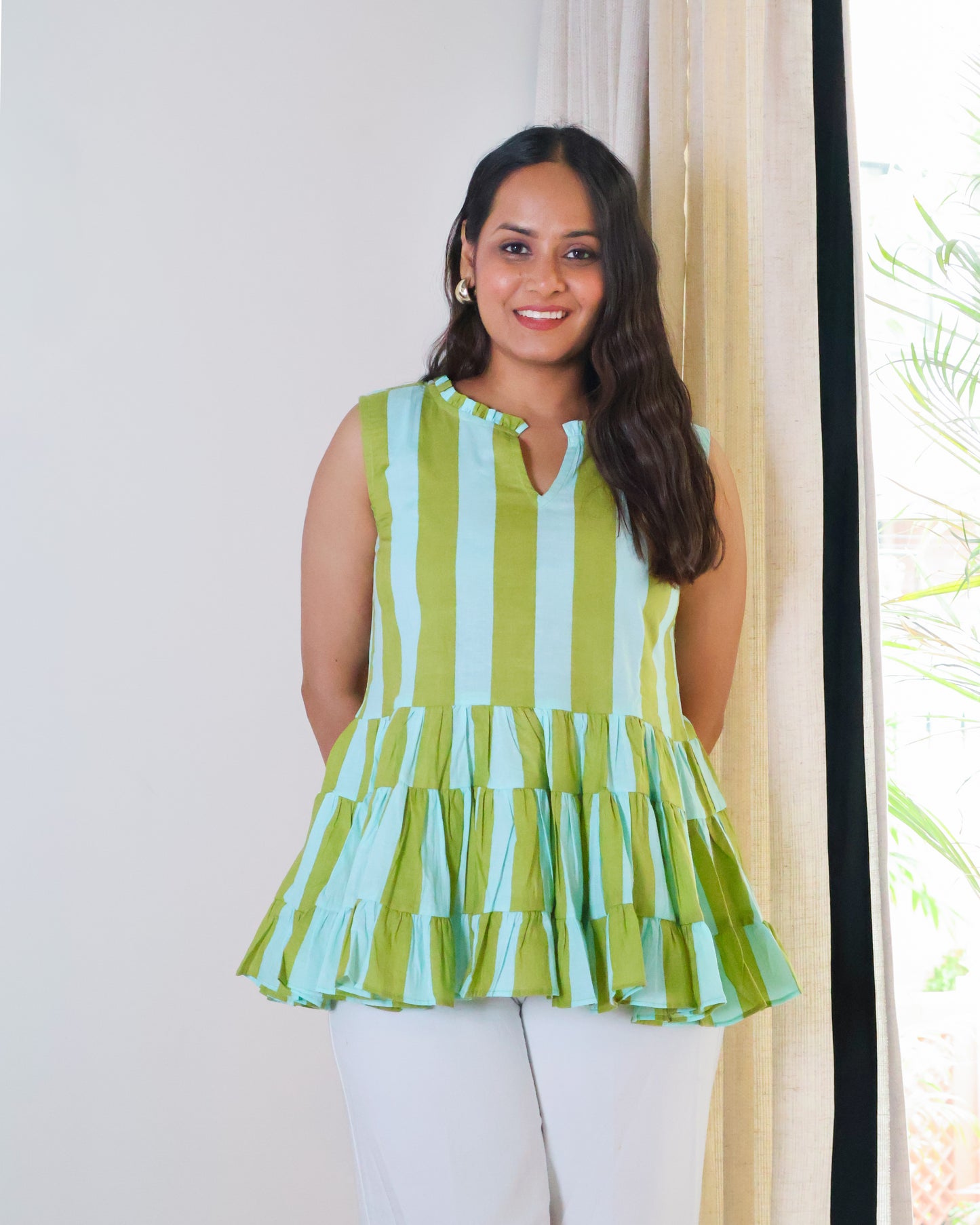 Taylor Striped Peplum Cotton Top