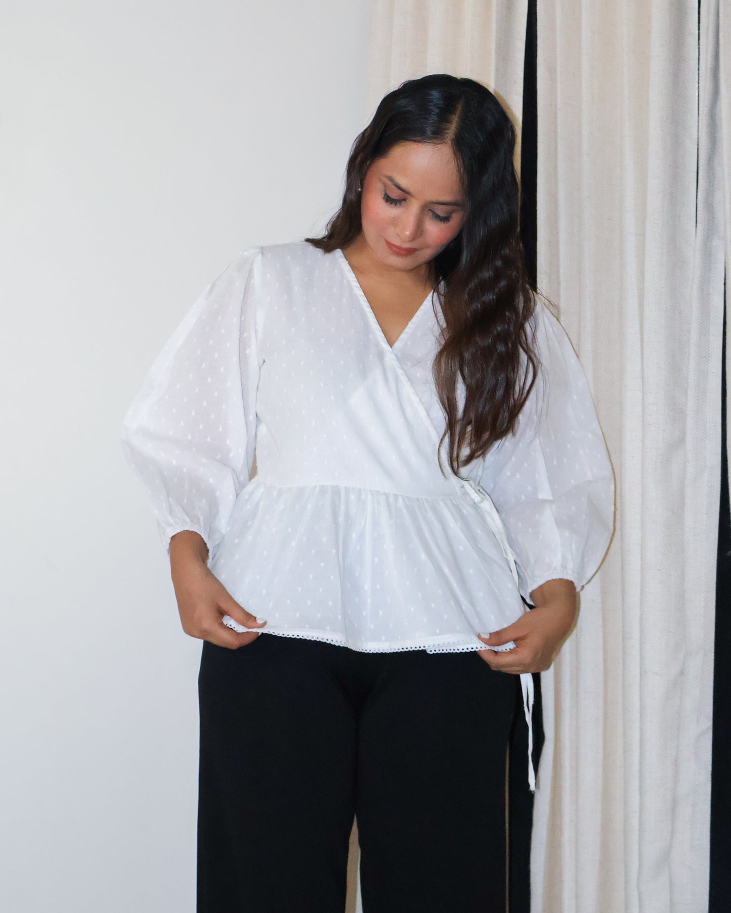 Dawn Wrap-style Textured Cotton Top