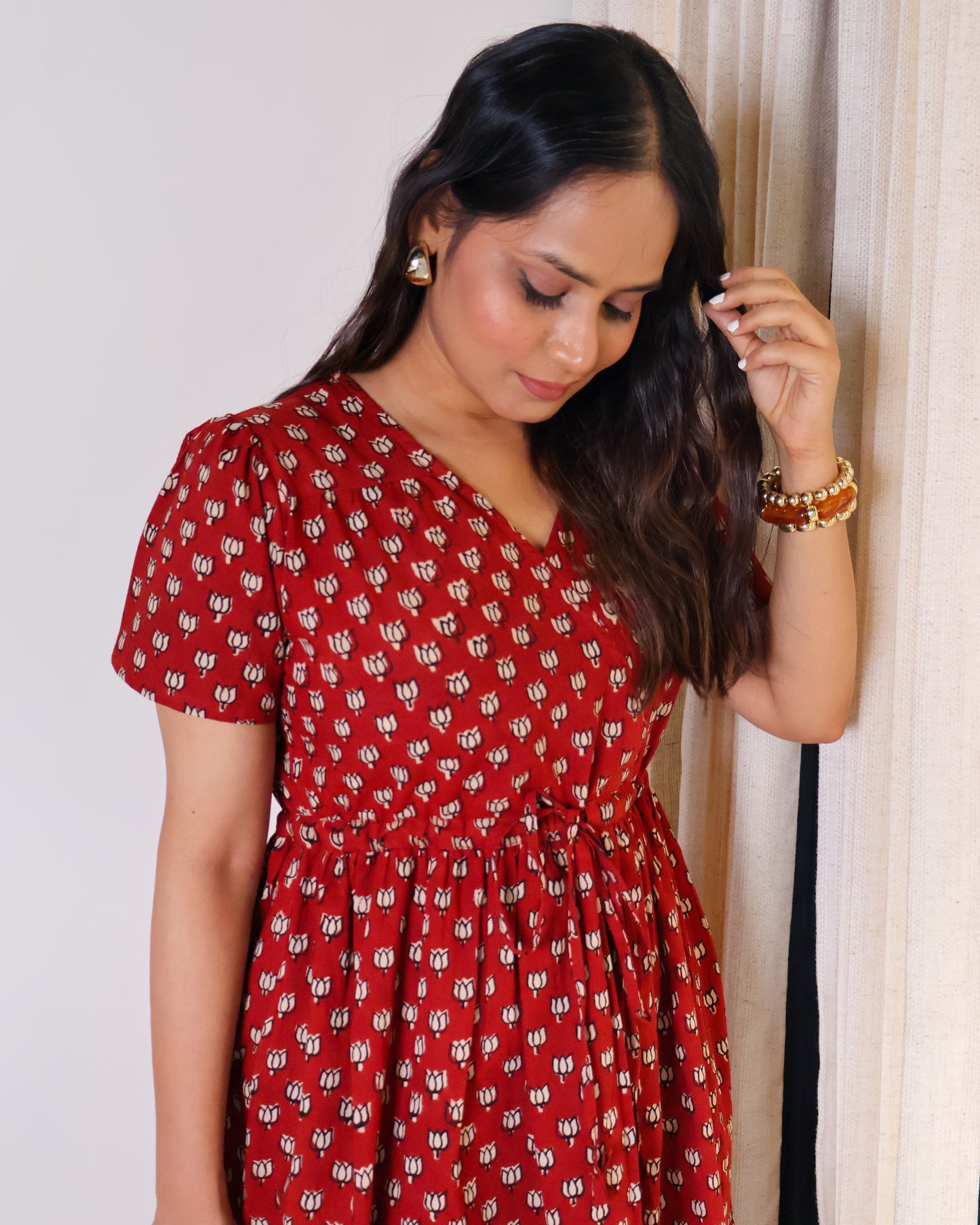 Tia Bagru HandBlock Print Cotton Midi Dress