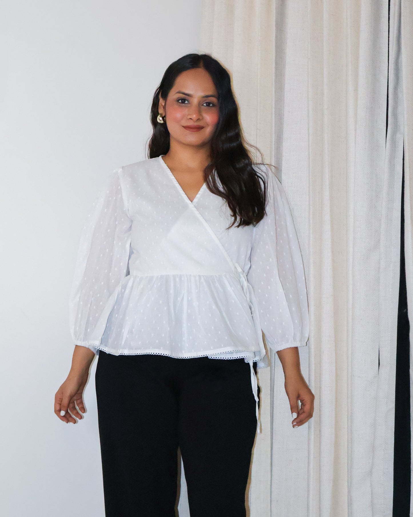 Dawn Wrap-style Textured Cotton Top