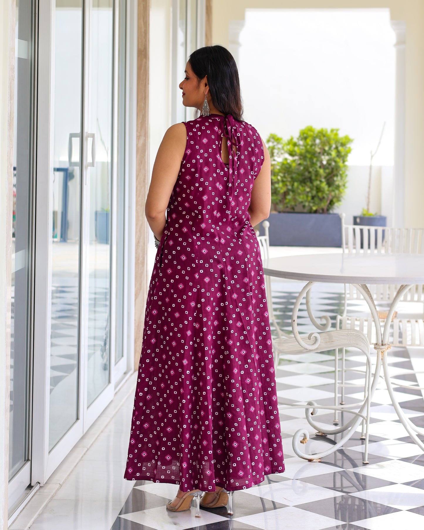 Aditi Purple Bandhani Print Cotton Maxi Dress