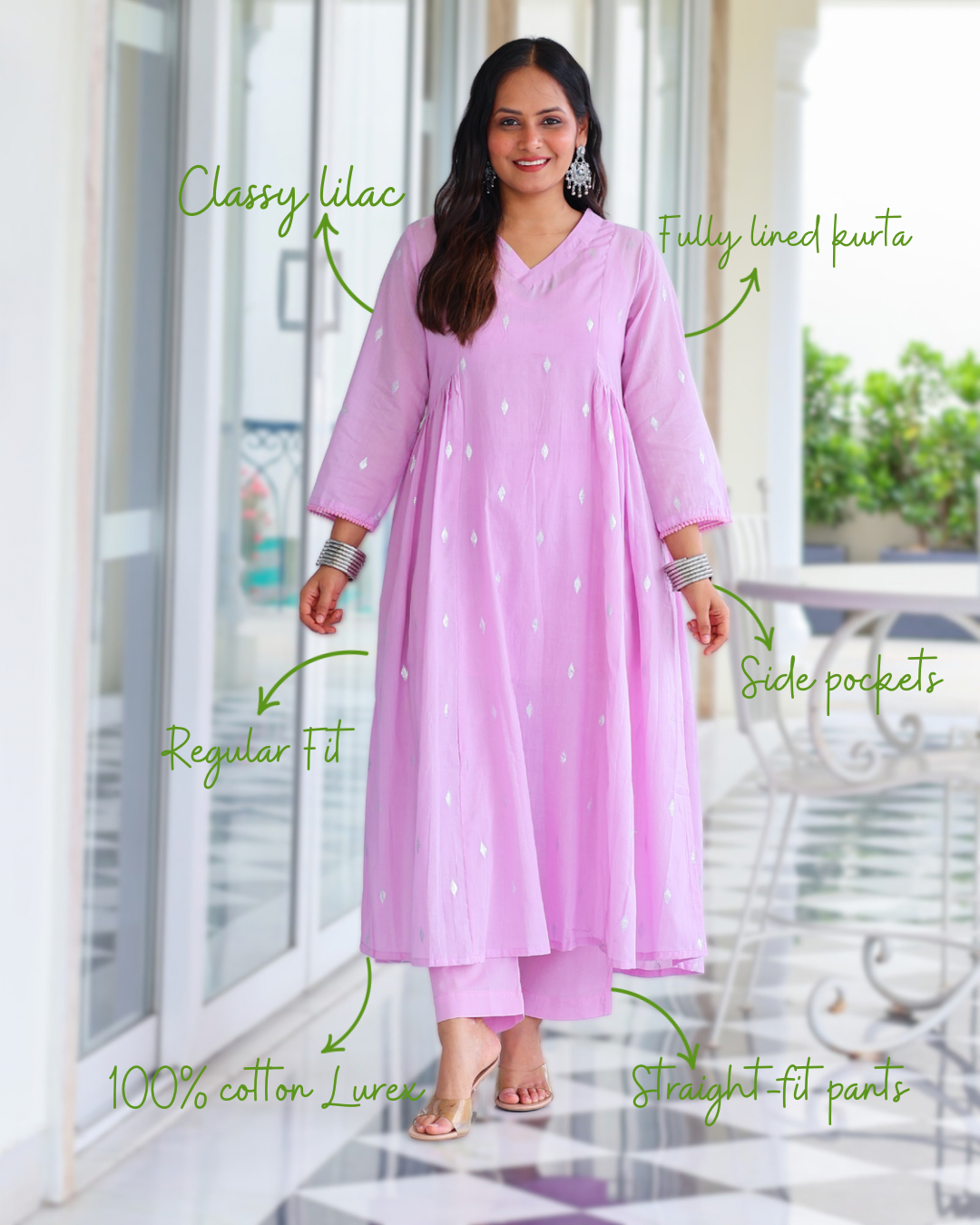 Tina Pastel Cotton Lurex Kurta Set