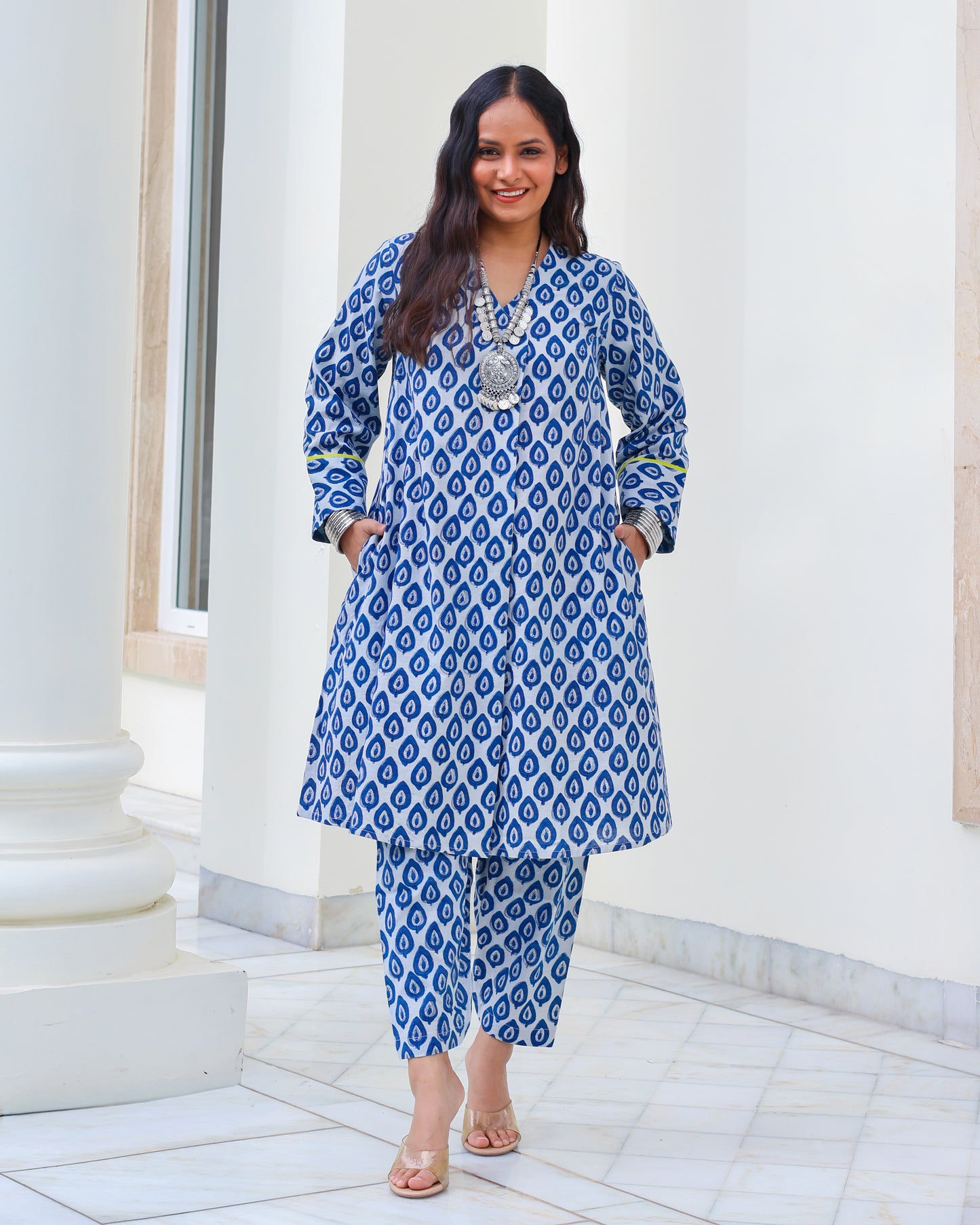 Juhi Indigo HandBlock Print Cotton Kurta Set