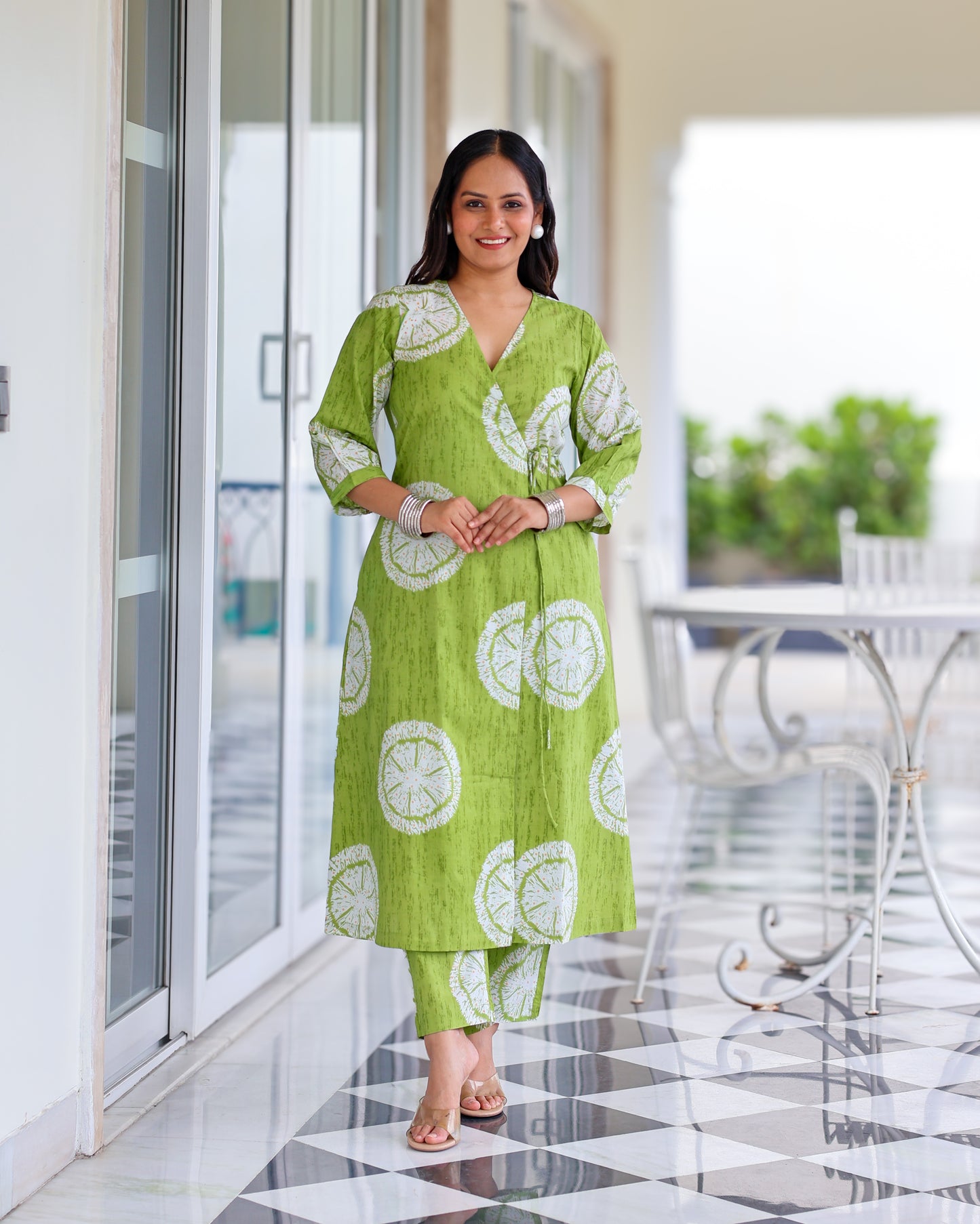 Kusum Green Wrap Cotton Kurta Set