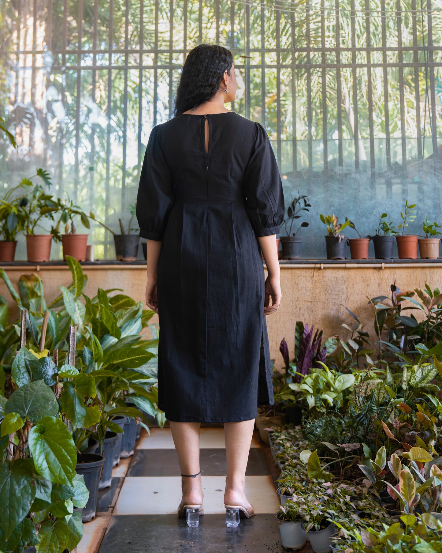 Marina Black Cotton Midi Dress