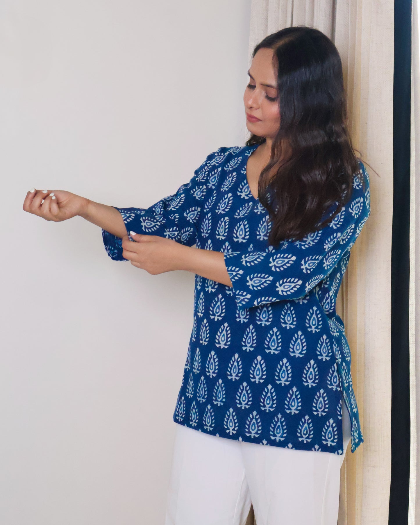 Zoey Indigo HandBlock Print Cotton Short Kurti