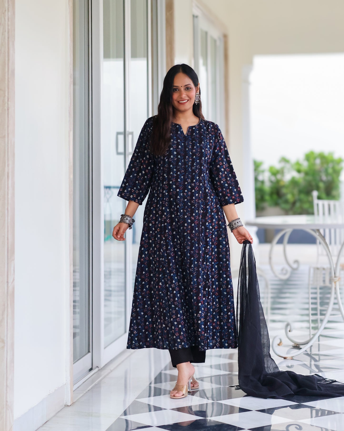 Avani Black HandBlock Print Suit Set