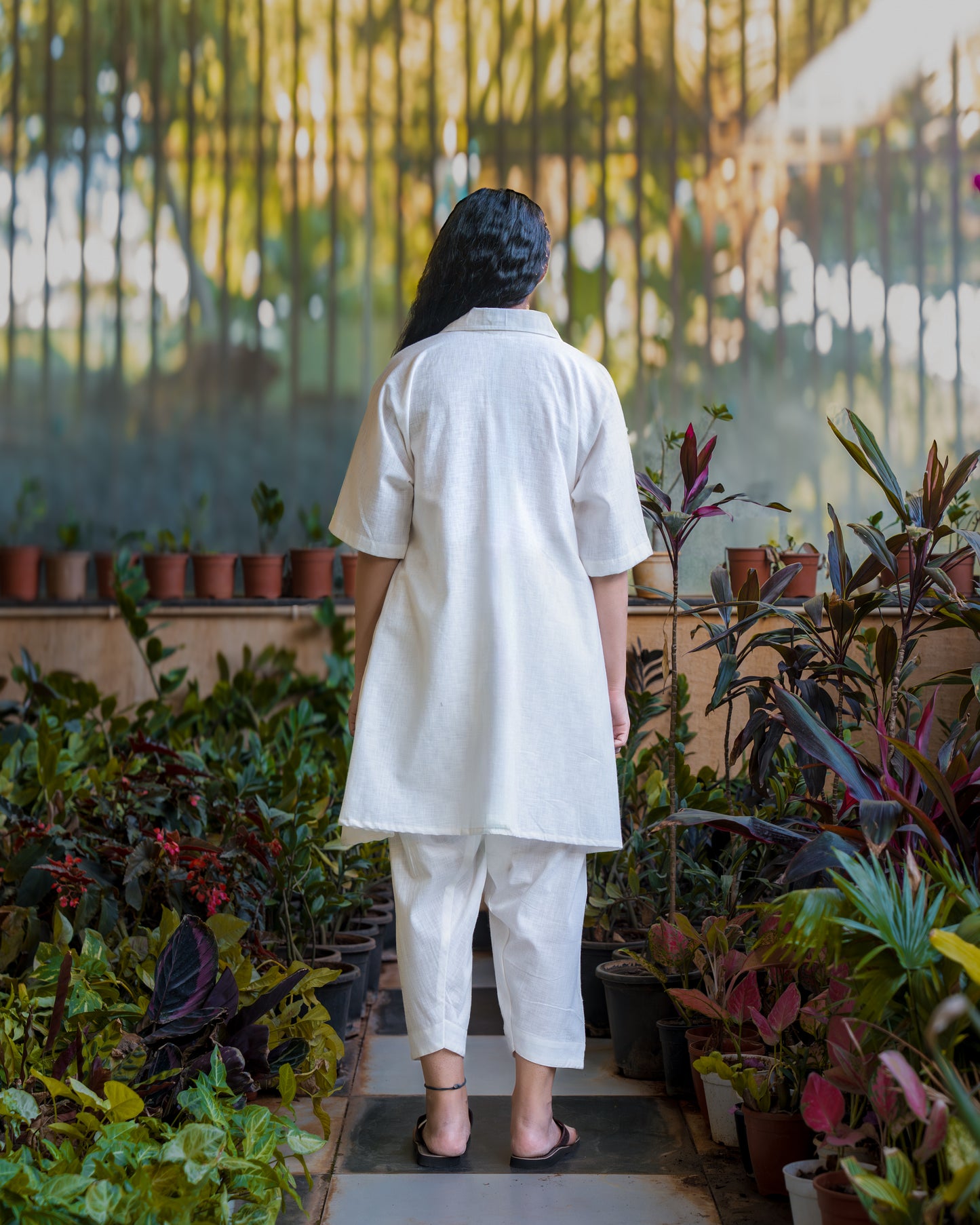 Rozana White Cotton Kurta Set with Afgani Pants