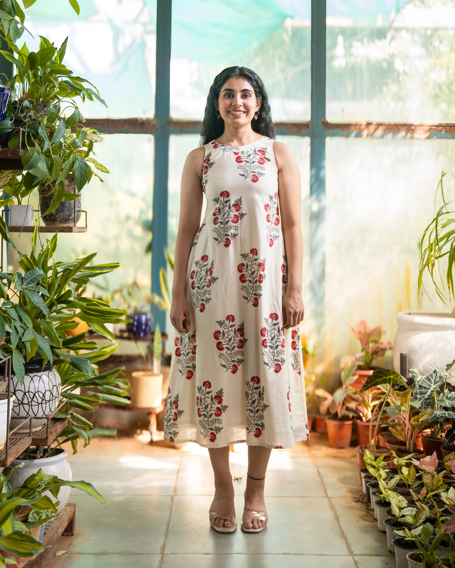 Aashi Ivory Cotton Midi Dress