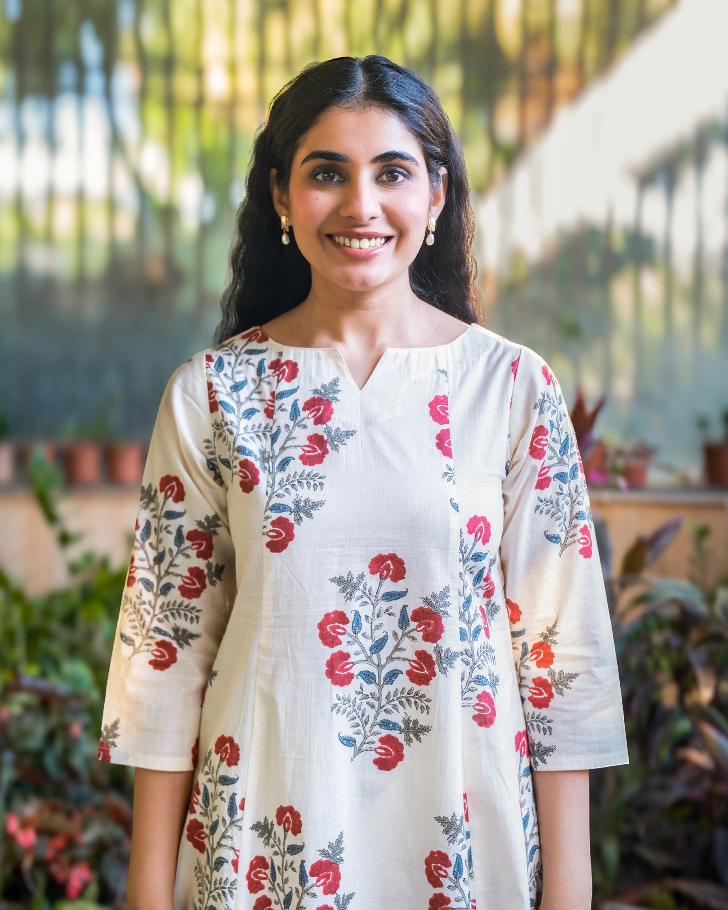 Aashi Ivory Cotton Kurta set with Flared pants