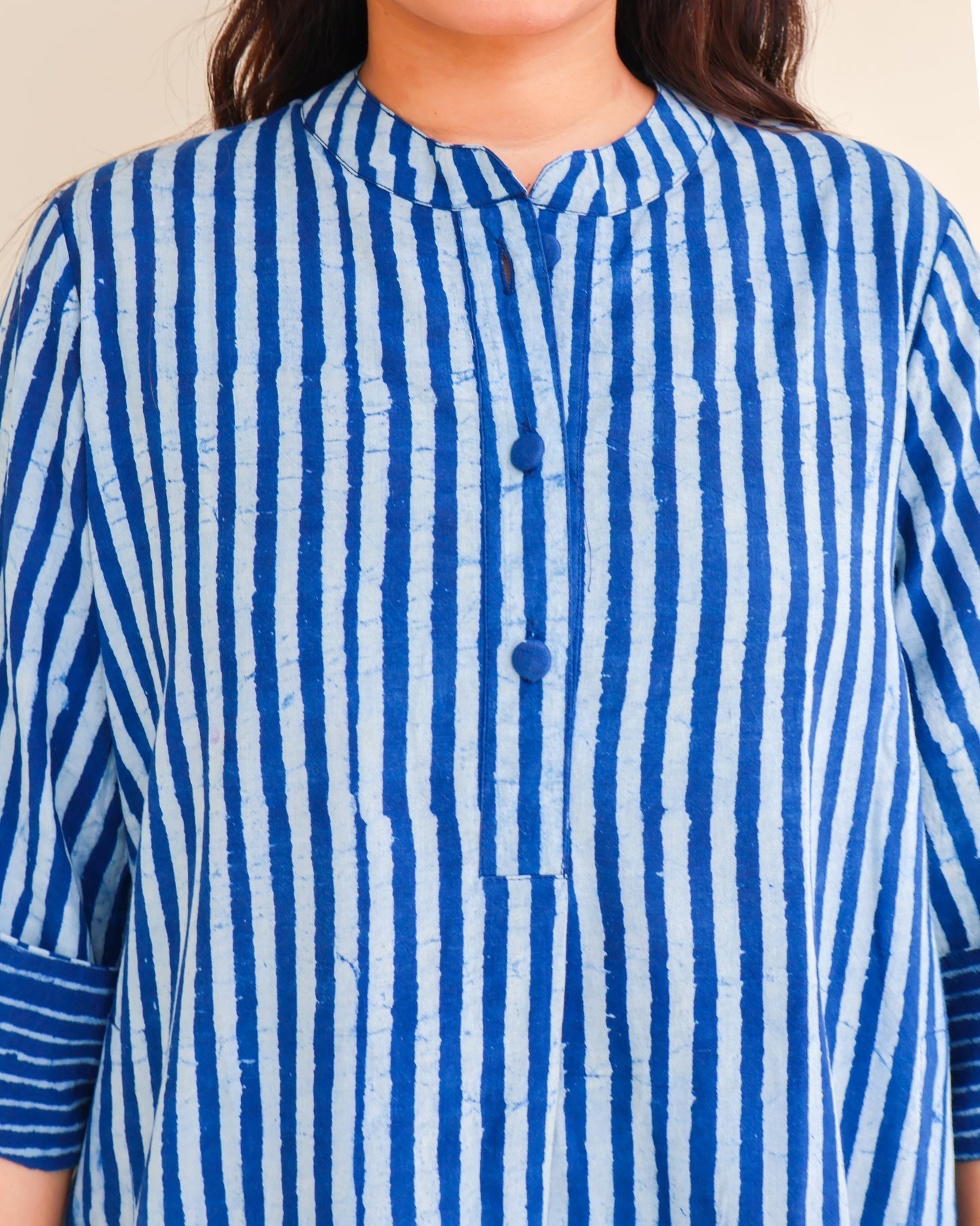 June Indigo Dabu HandBlock Stripes Print Cotton Kurta Set