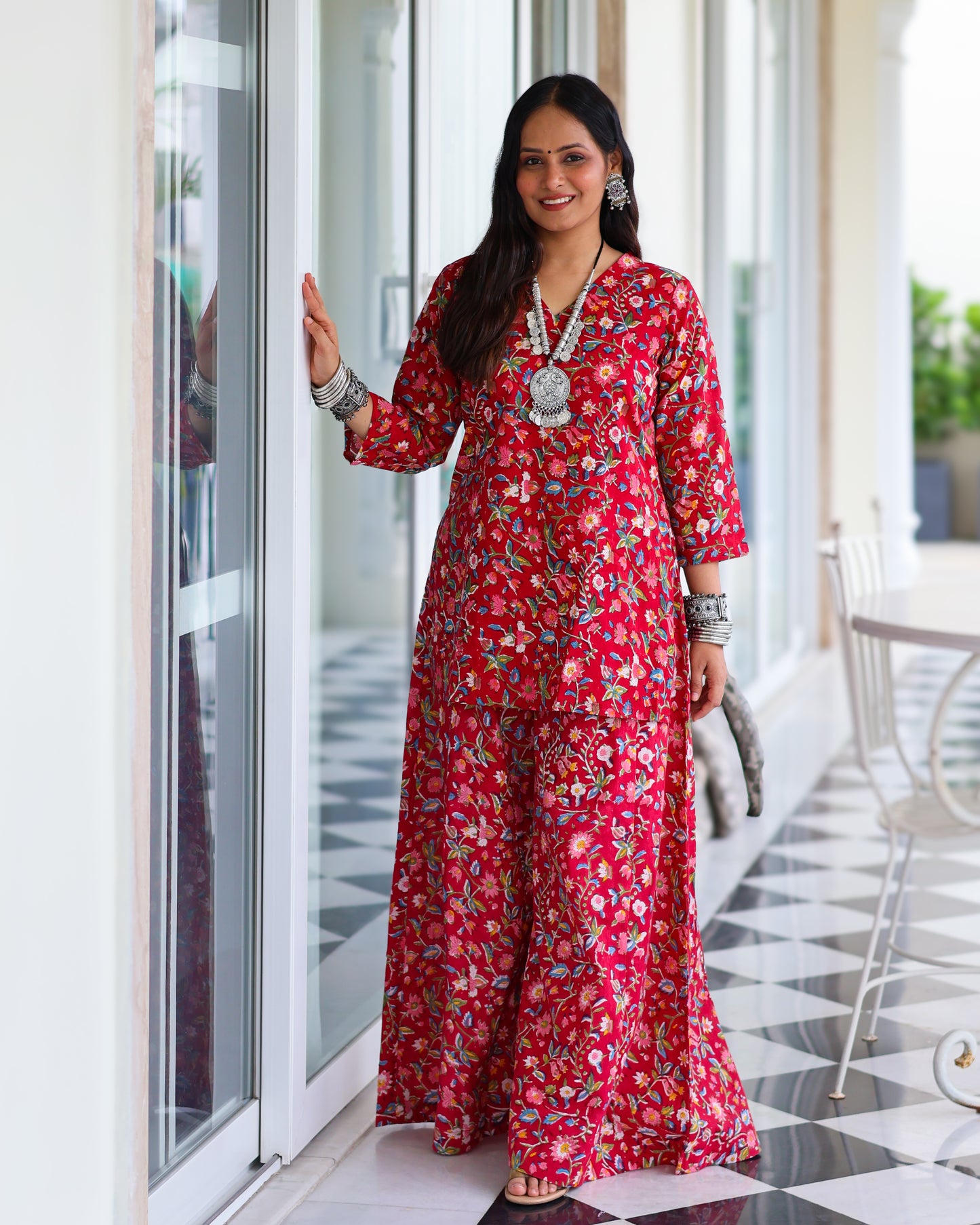 Juliet Red HandBlock Print Kurta Palazzo Set