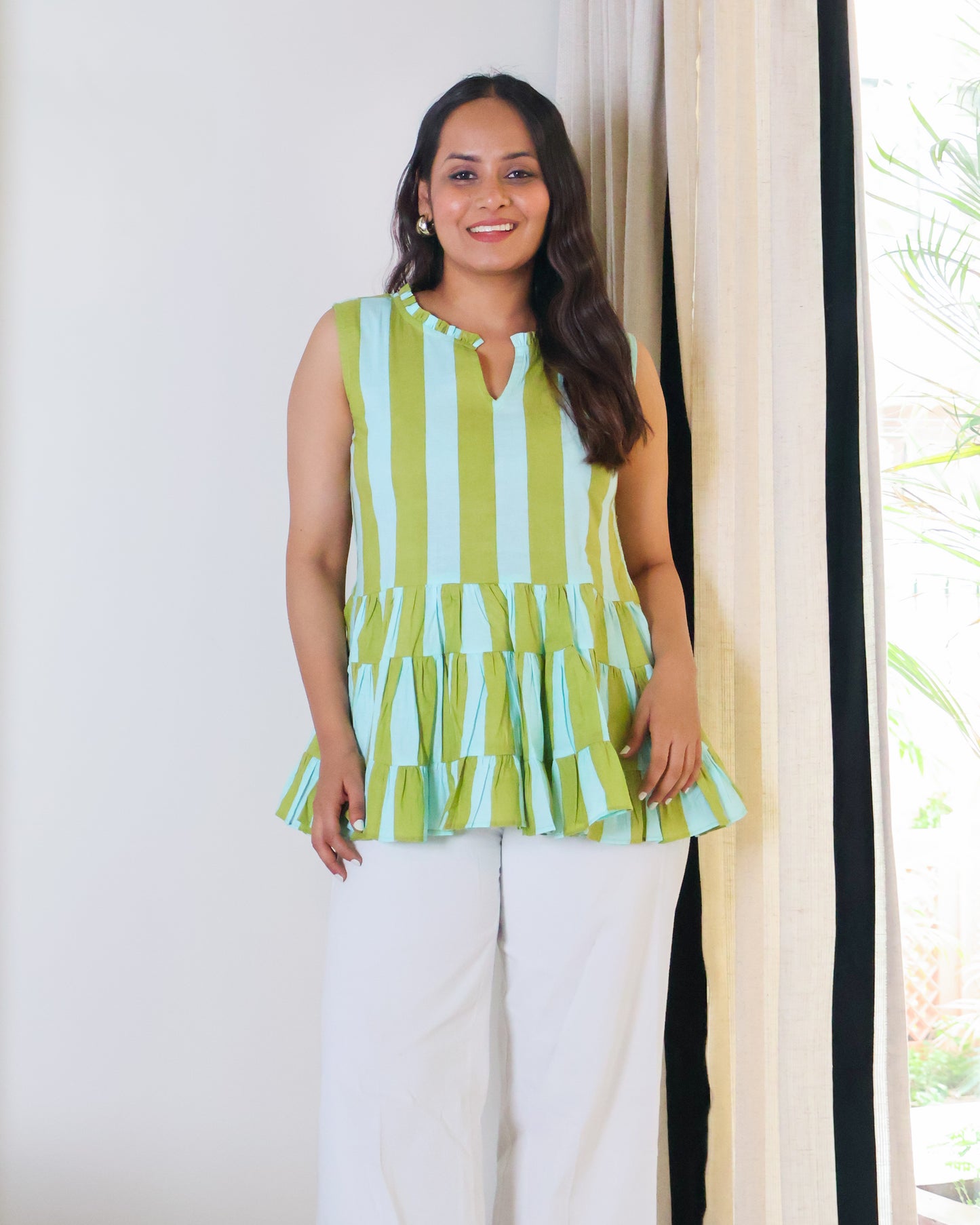 Taylor Striped Peplum Cotton Top