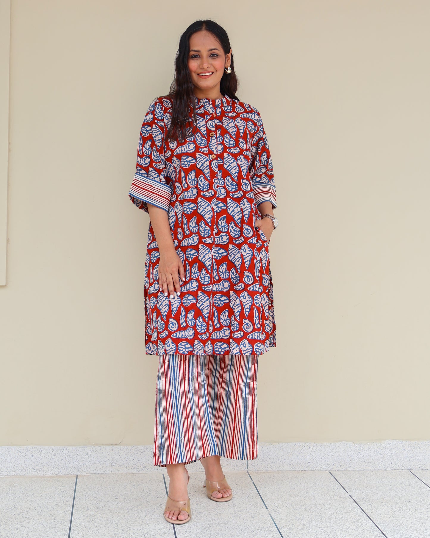 Shell HandBlock Print Cotton Kurta Set