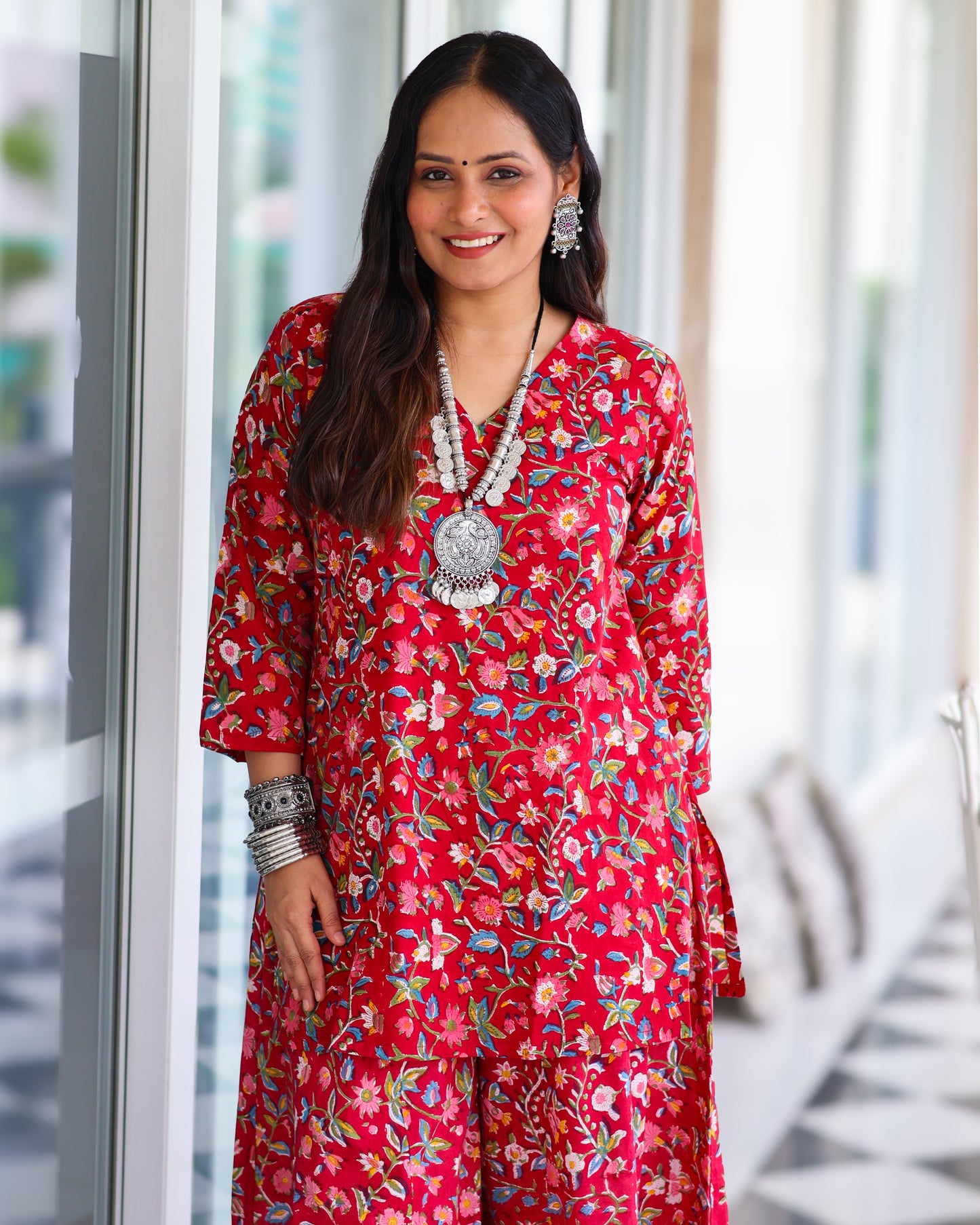 Juliet Red HandBlock Print Kurta Palazzo Set