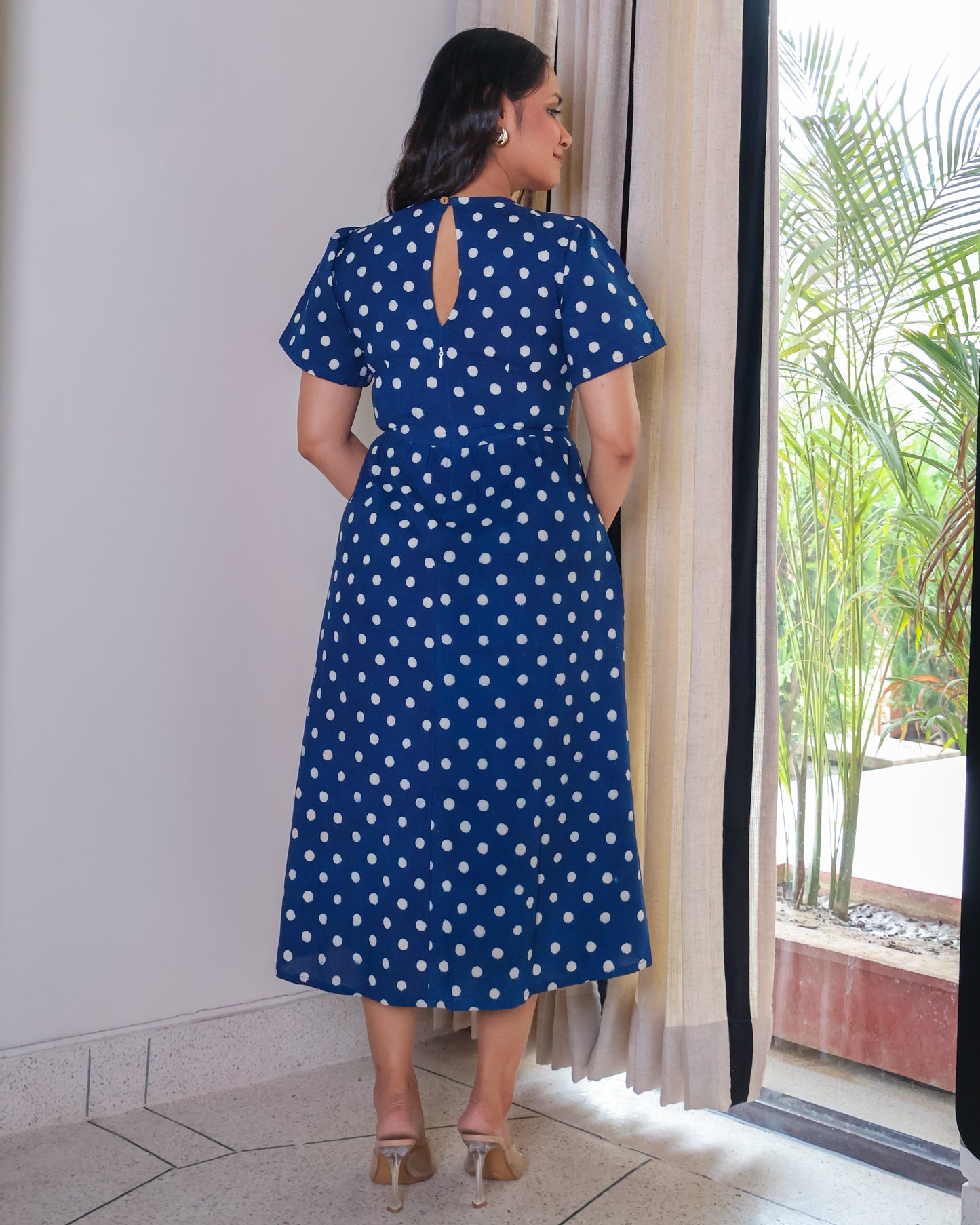 Stella Indigo Handblock Print Cotton Midi Dress