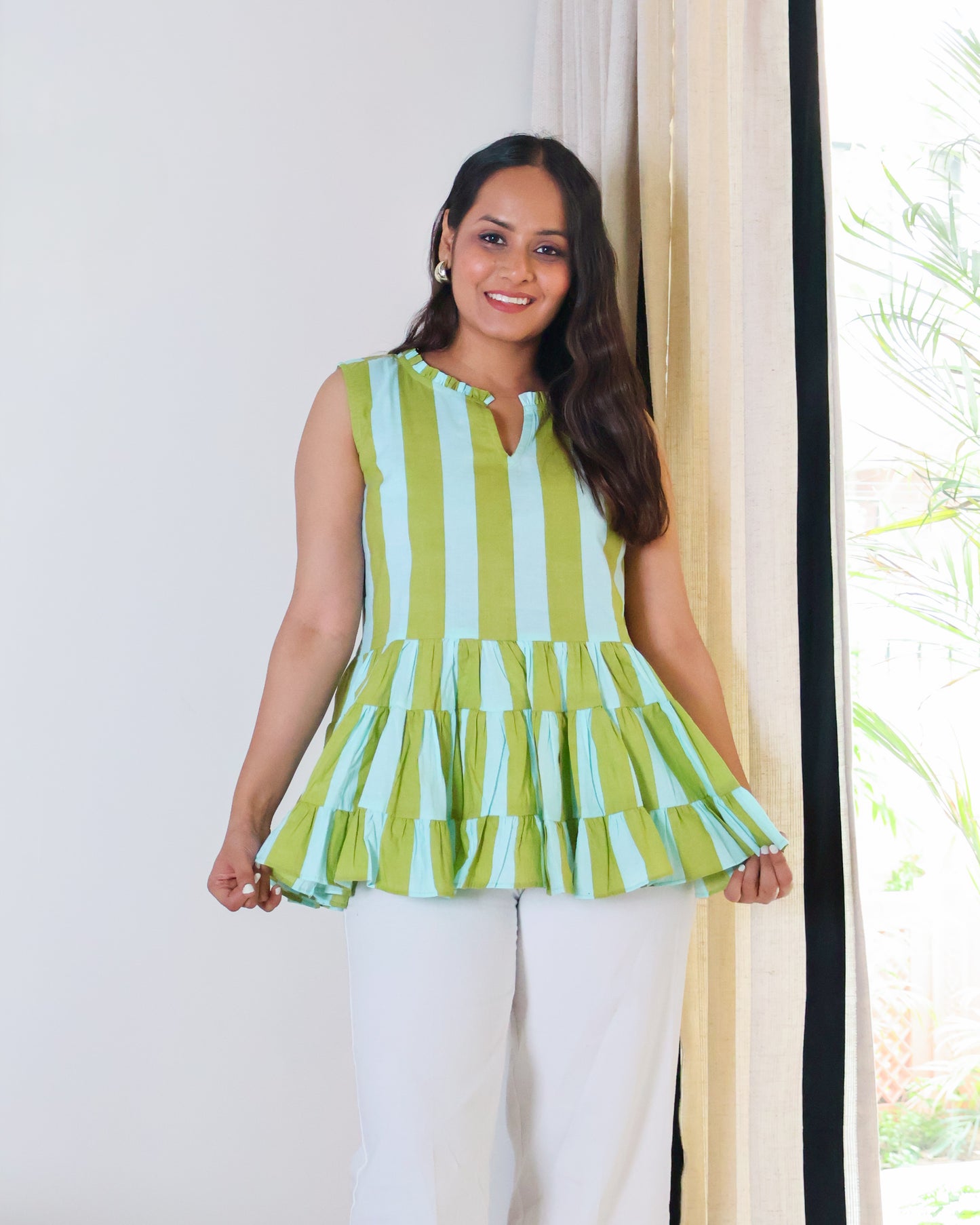Taylor Striped Peplum Cotton Top