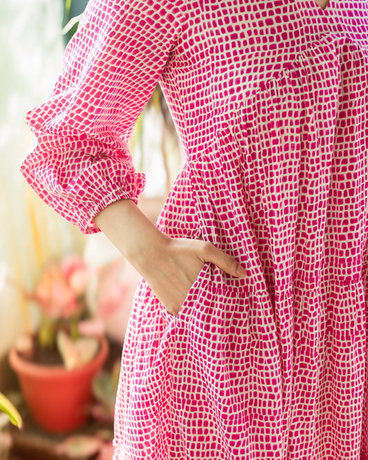Rosette Pink Cotton Midi Dress