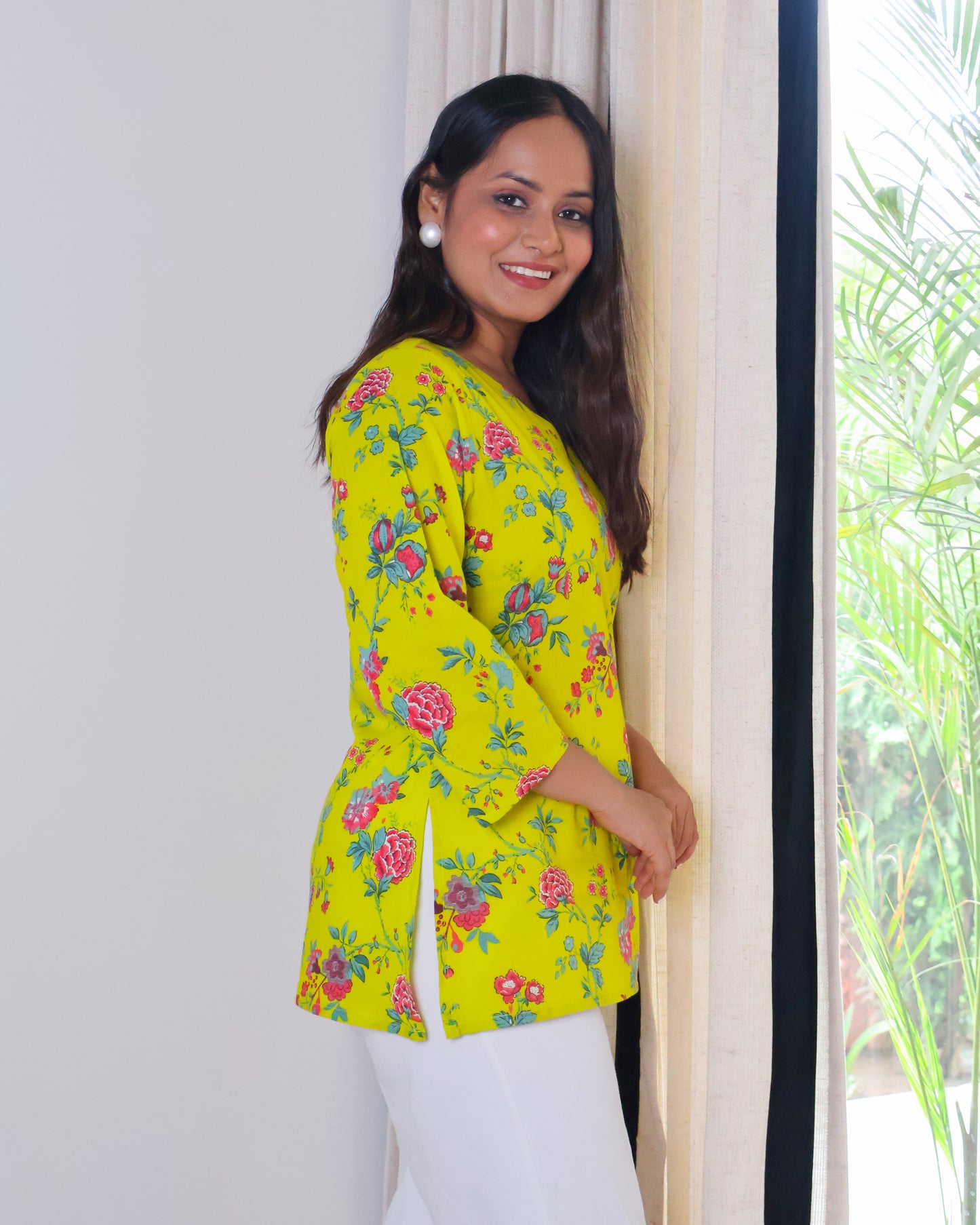 Ghazal Floral Print Cotton Short Kurti