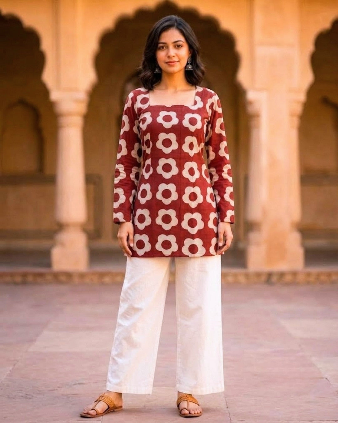 Zohra Red HandBlock Print Corset Back Short kurti