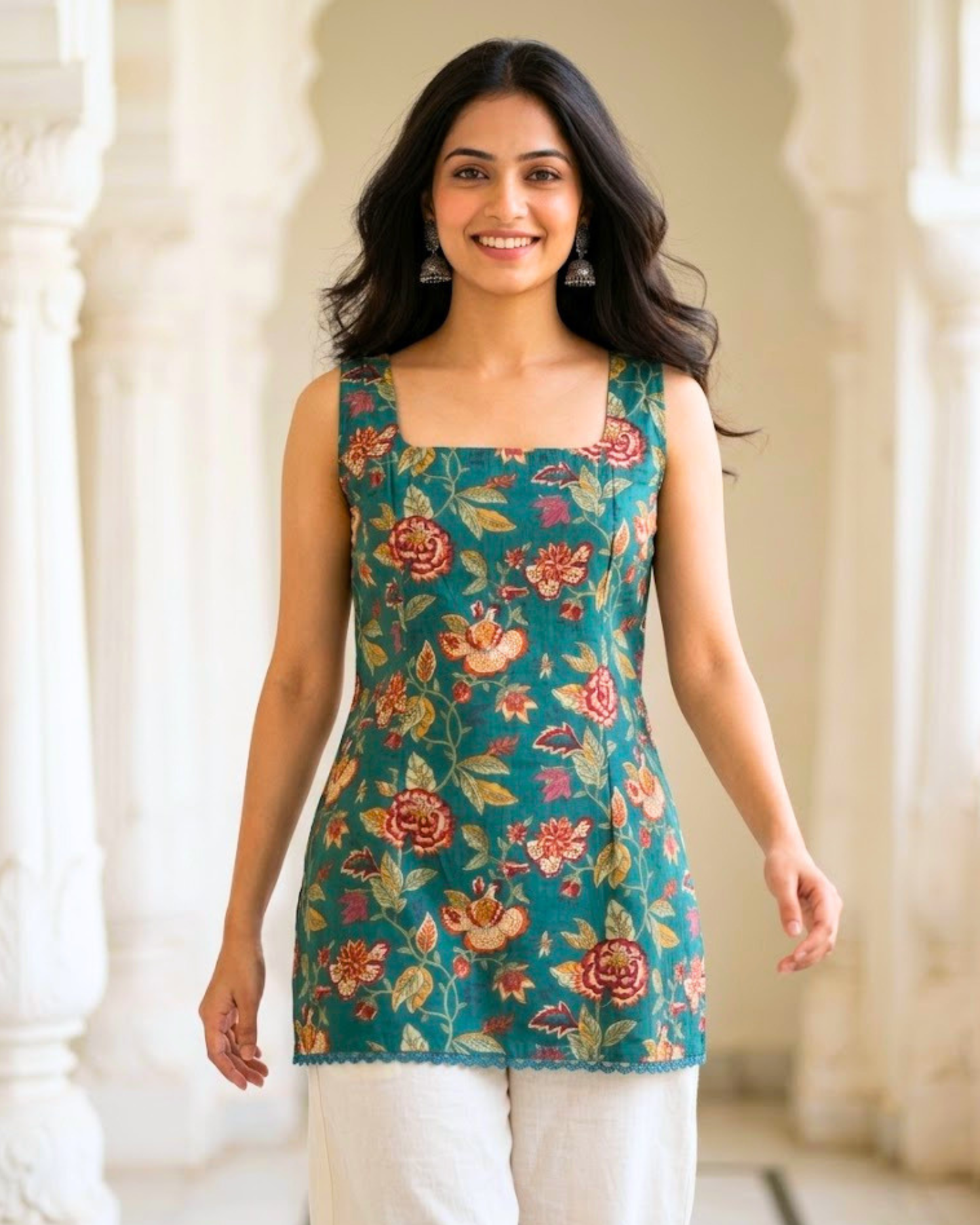 Saakhi Floral Cotton Short Kurti