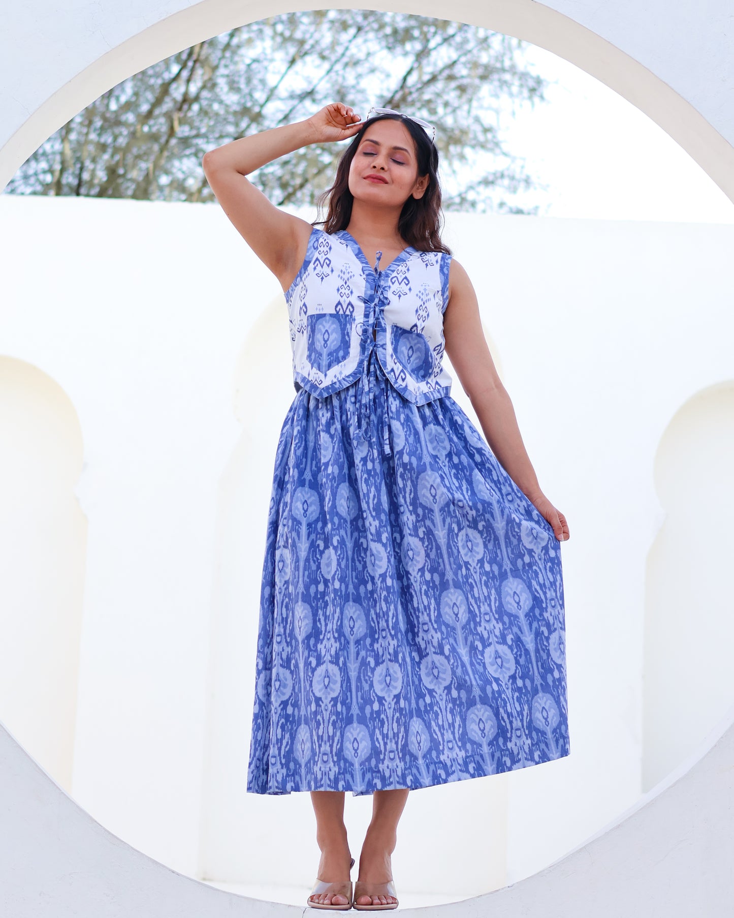 Kara Blue Cotton Vest Skirt Set