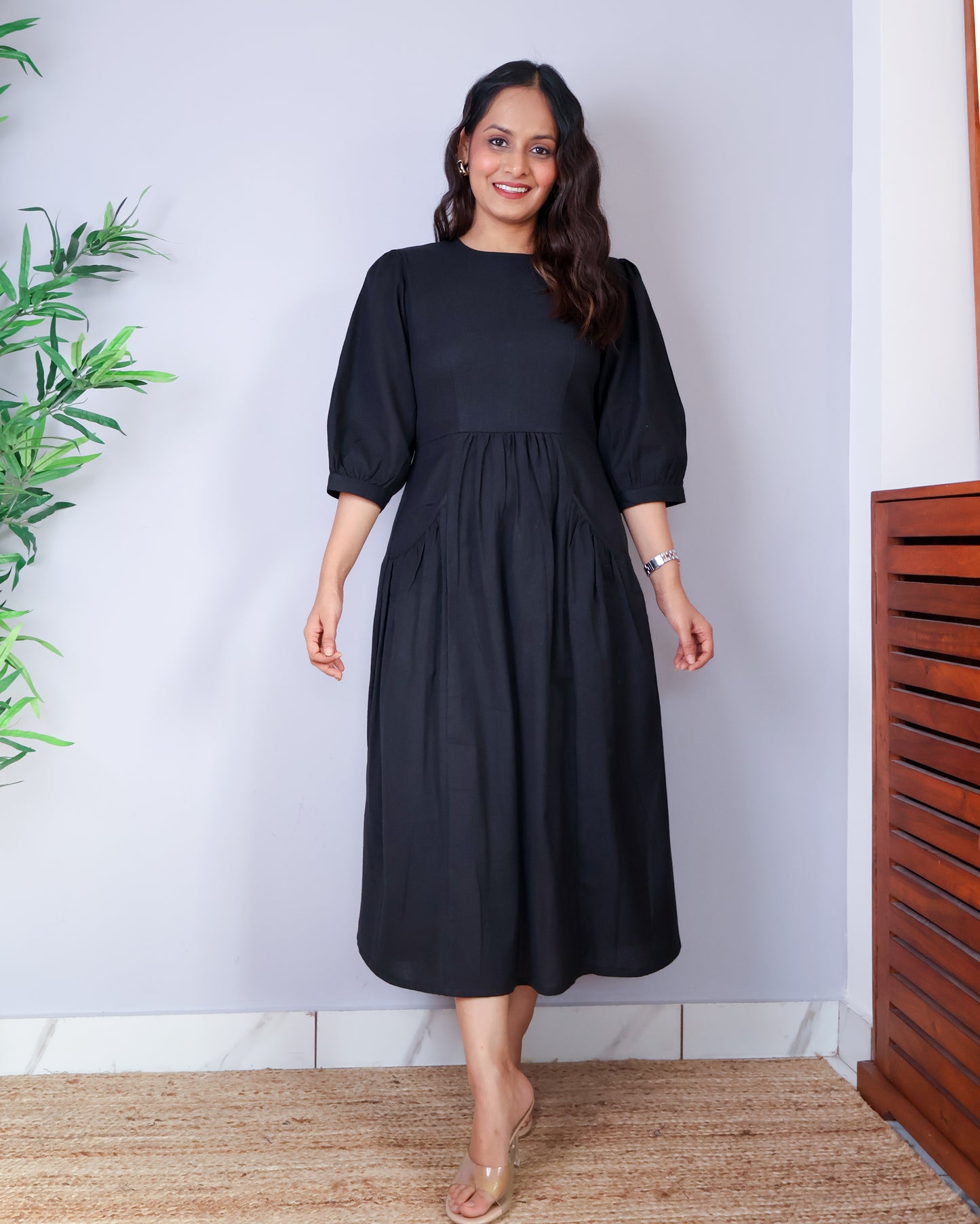 Mira Black Cotton Dress