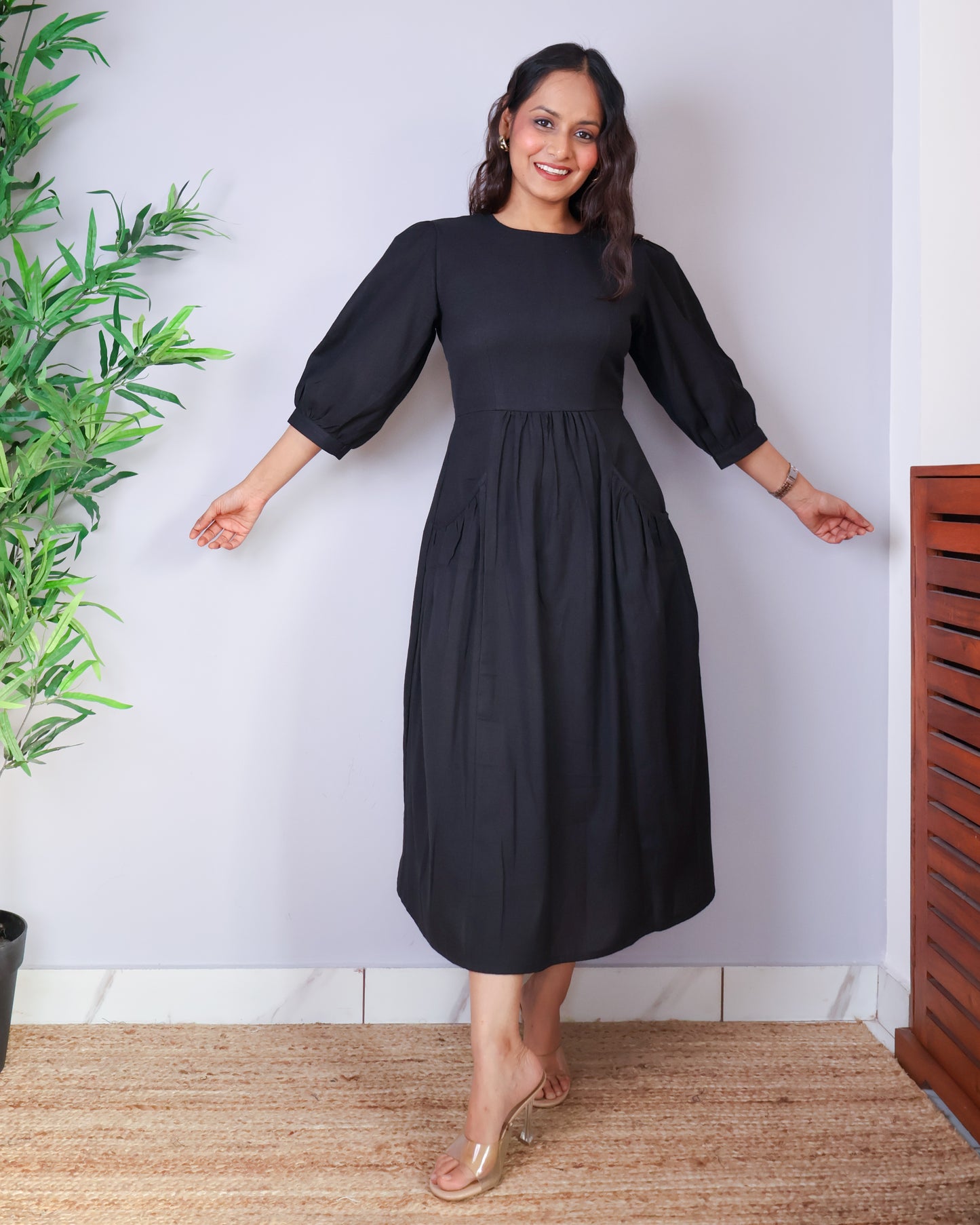 Mira Black Cotton Dress