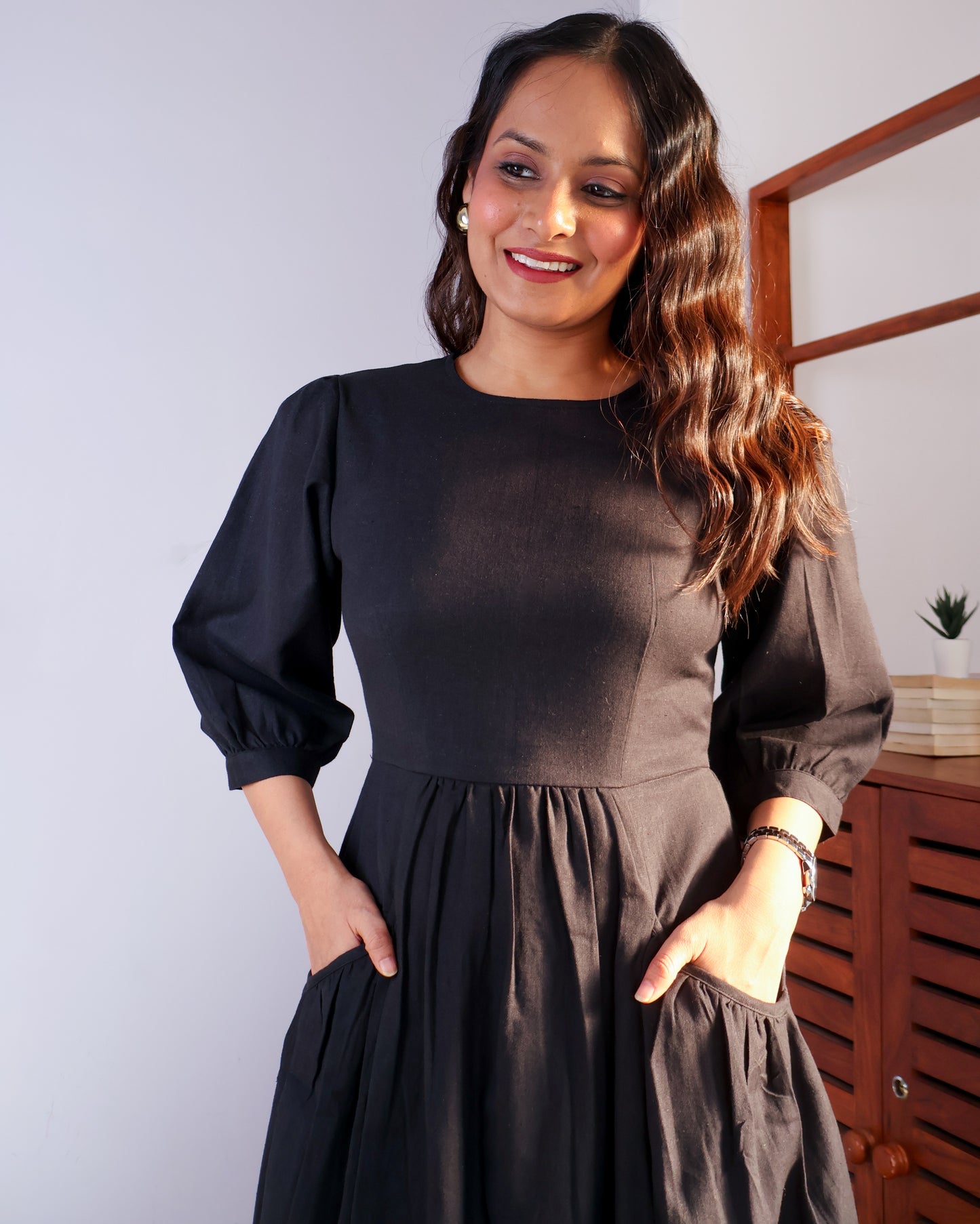 Mira Black Cotton Dress