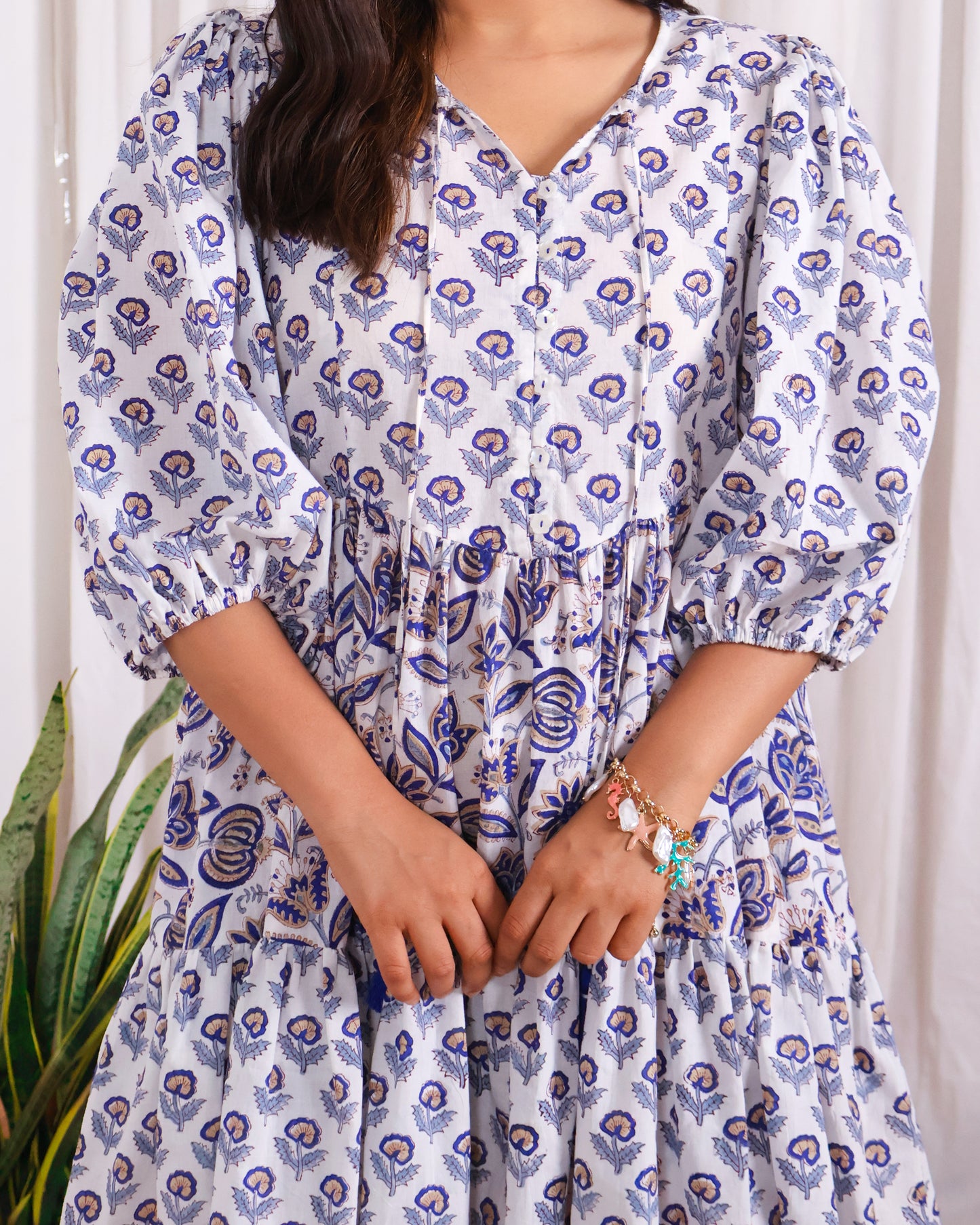 Tessa Puff Sleeves HandBlock Print Cotton Short Dress