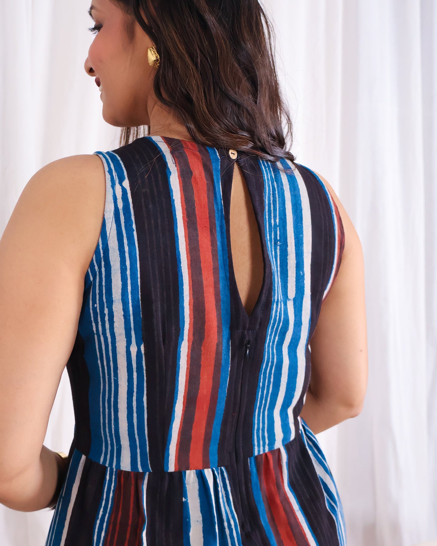 Megan Striped Jahota HandBlock Print Midi Dress