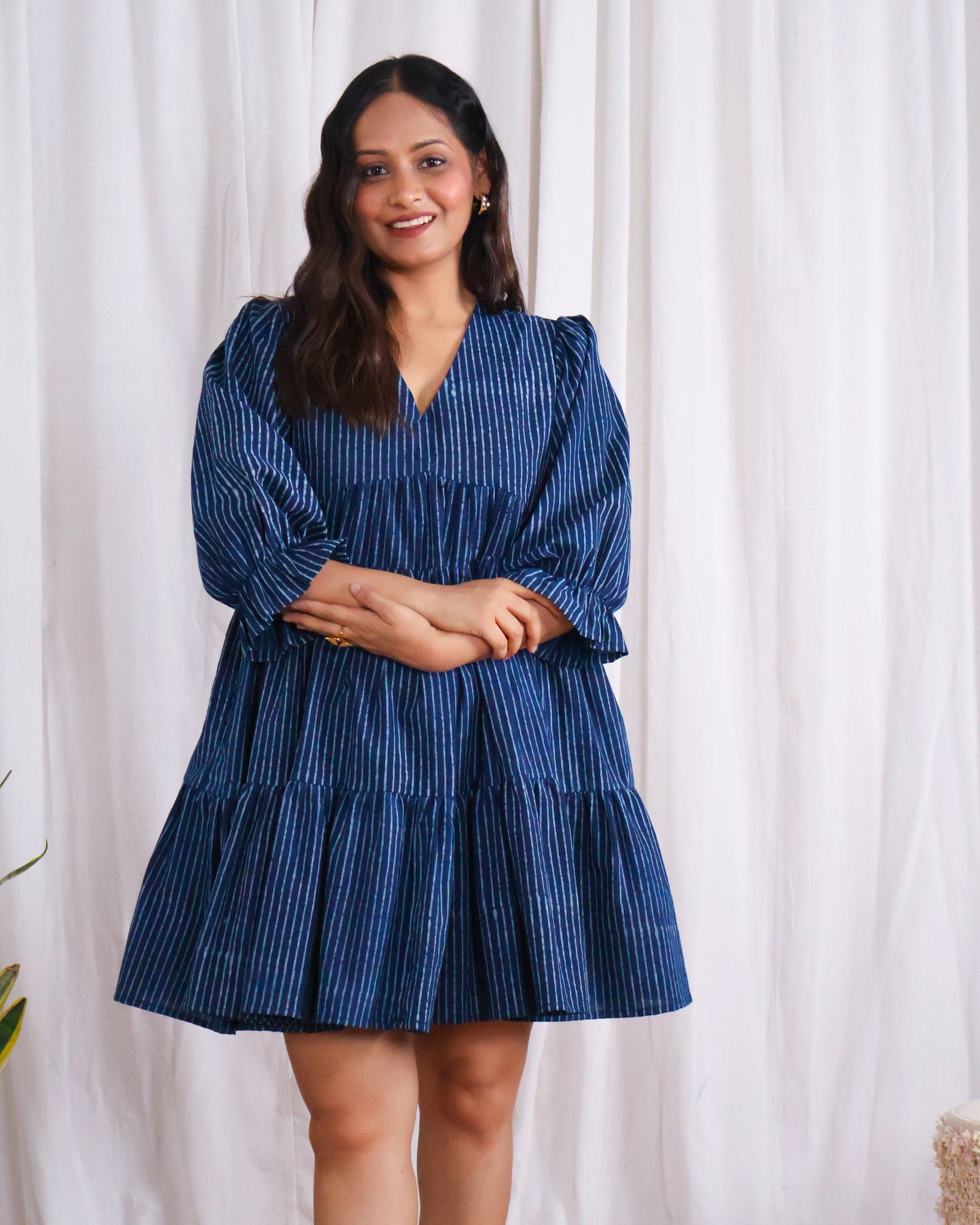 Kira Indigo Dabu HandBlock Print Tiered Short Dress