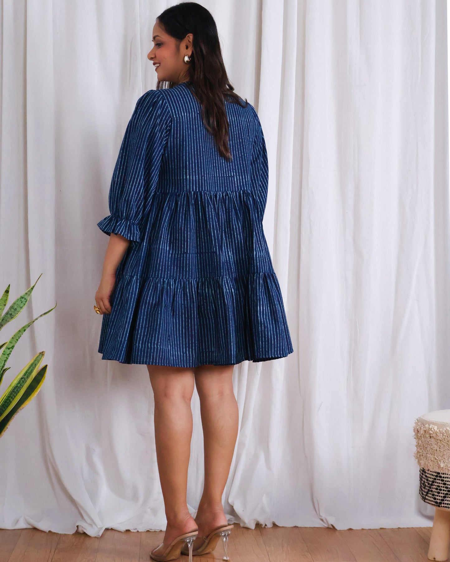 Kira Indigo Dabu HandBlock Print Tiered Short Dress